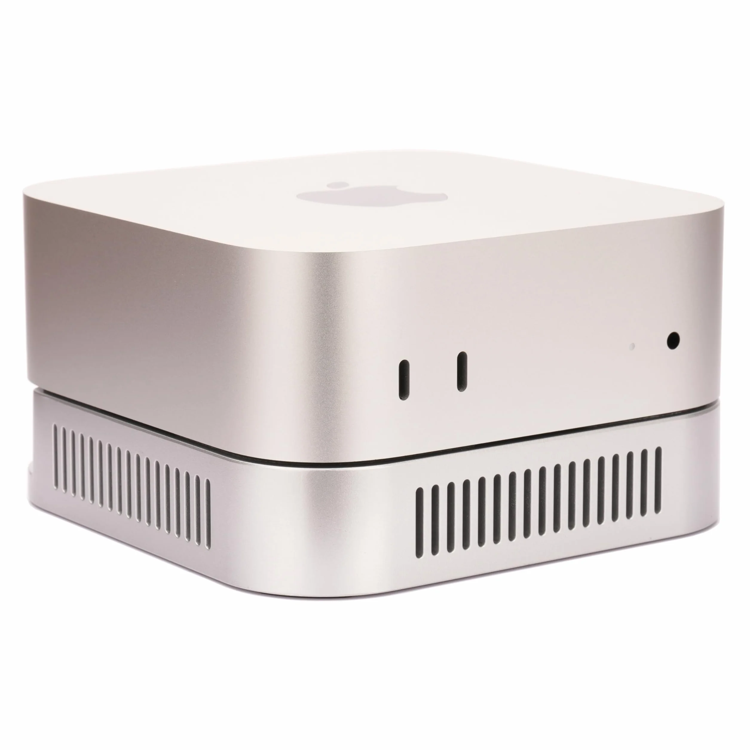 Mac mini M4 M5 stojak chłodzący 2024-2026 srebrny uchwyt biurkowy z antypoślizgowym silikonem