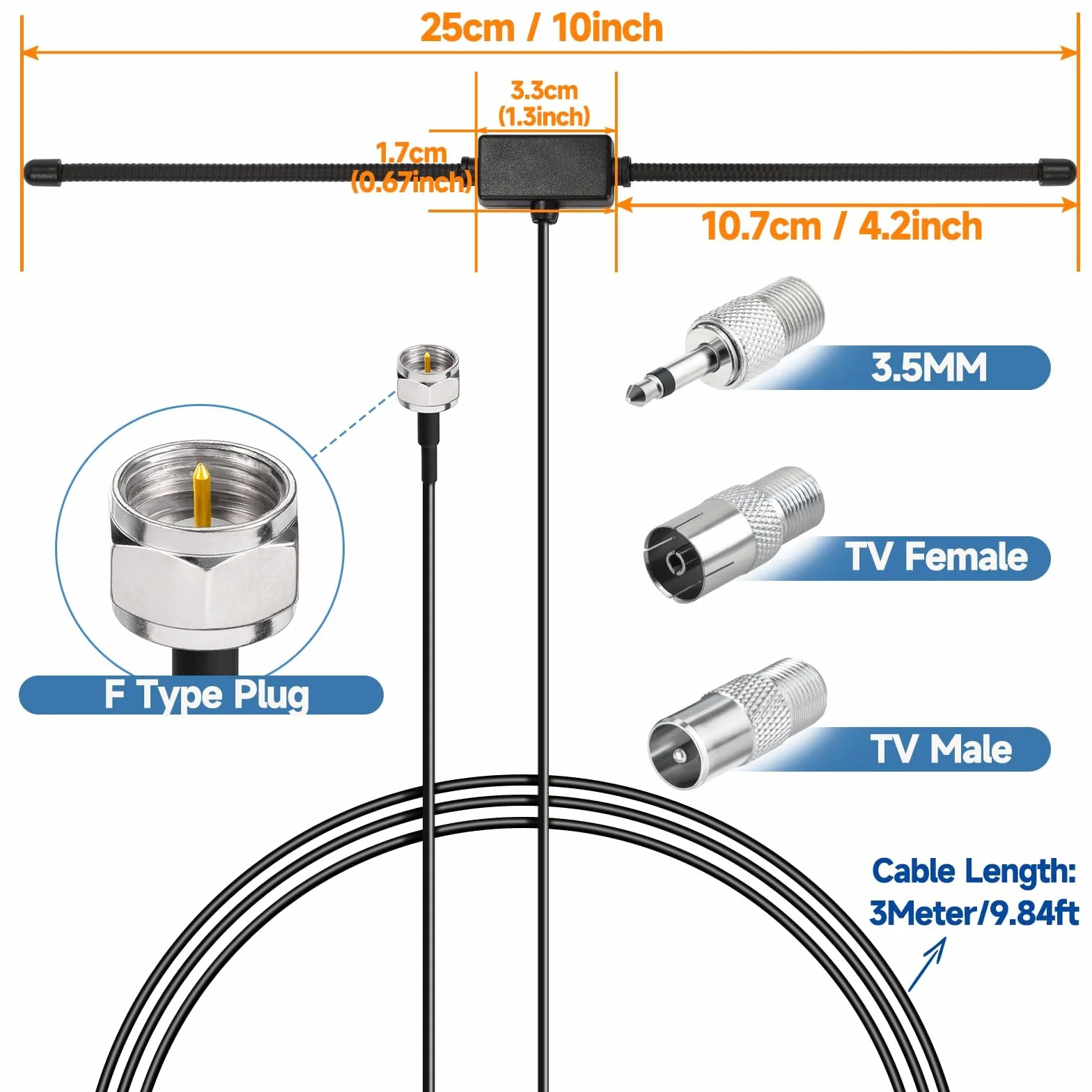 Bingfu Antena radiowa DAB FM podwójna 3 m do Pioneer Onkyo Marantz Bose