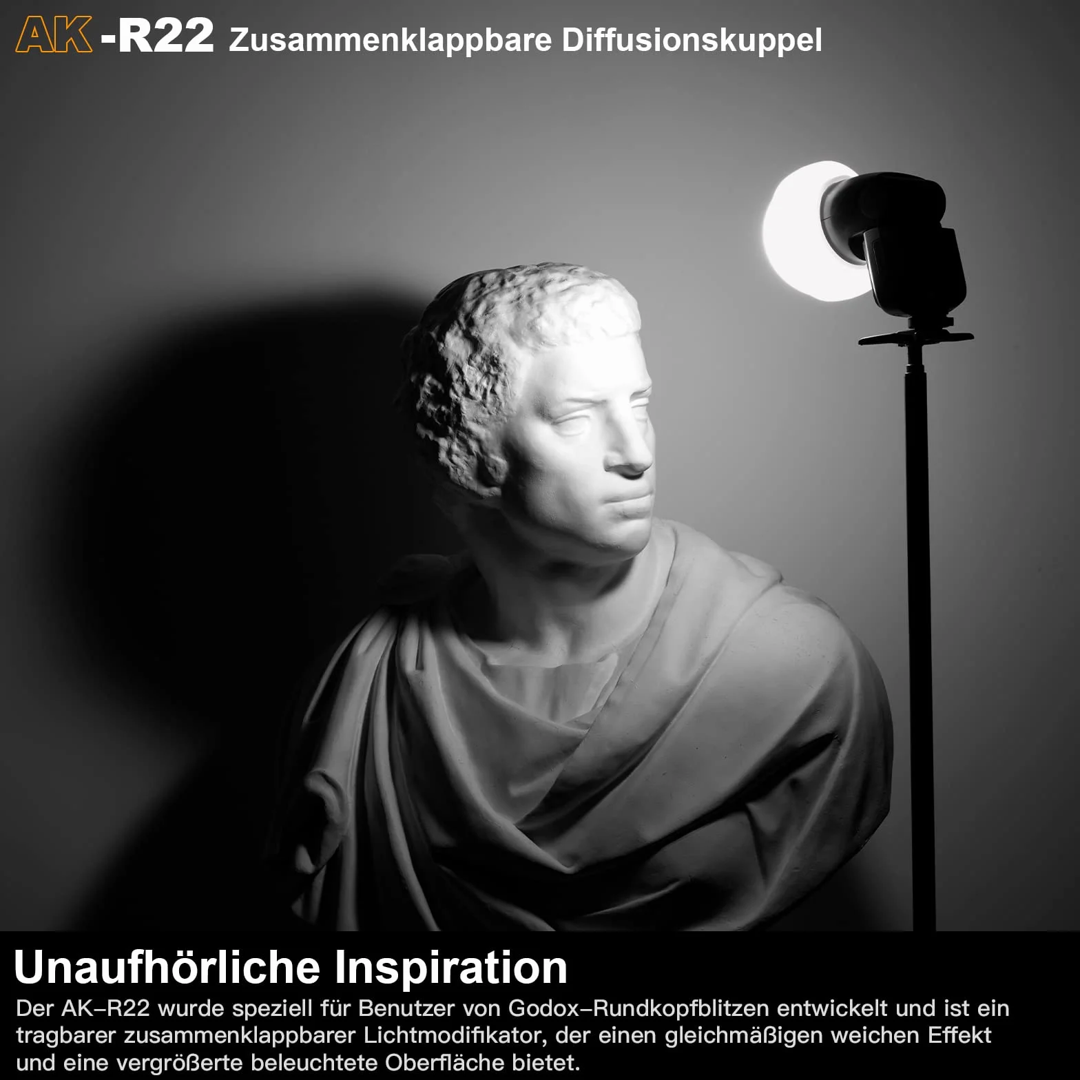 Godox AK-R22 Dyfuzyjna Kopuła, Składana Formuła Światła z Materiału Silikonowego, do AD100PRO, AD200PRO (z H200R), Sprzęgło Dyfuzyjne do Serii Lamp Błyskowych V1