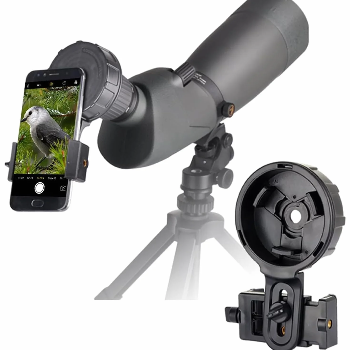 Gosky Adapter do telefonu teleskopowego, szybkie wyrównanie, mocowanie adaptera do telefonu komórkowego, kompatybilny z lunetką, lunetką, pasuje do prawie wszystkich marek smartfonów (duży typ)