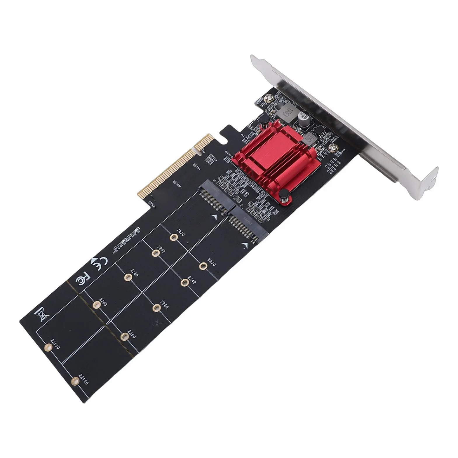 Denash Podwójny Adapter NVMe PCIe, Chipset ASMedia ASM1812, Obsługa Bez Rozwidlenia, 2 Dyski SSD M.2 NVMe do Karty PCIe 3.1 X8 X16, z Uchwytem, ​​do Dysków SSD M. 2230, 2242, 2260,