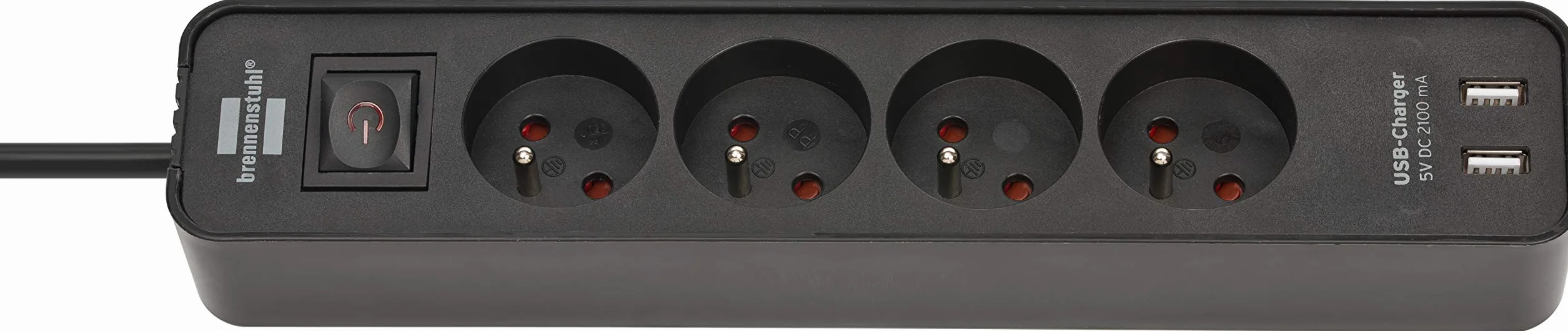 Brennenstuhl Ecolor listwa zasilajaca z usb i z 4 gniazdami (listwa zasilajaca z 2x ladowarka USB, wylacznikiem i kablem 1,5m) czarna