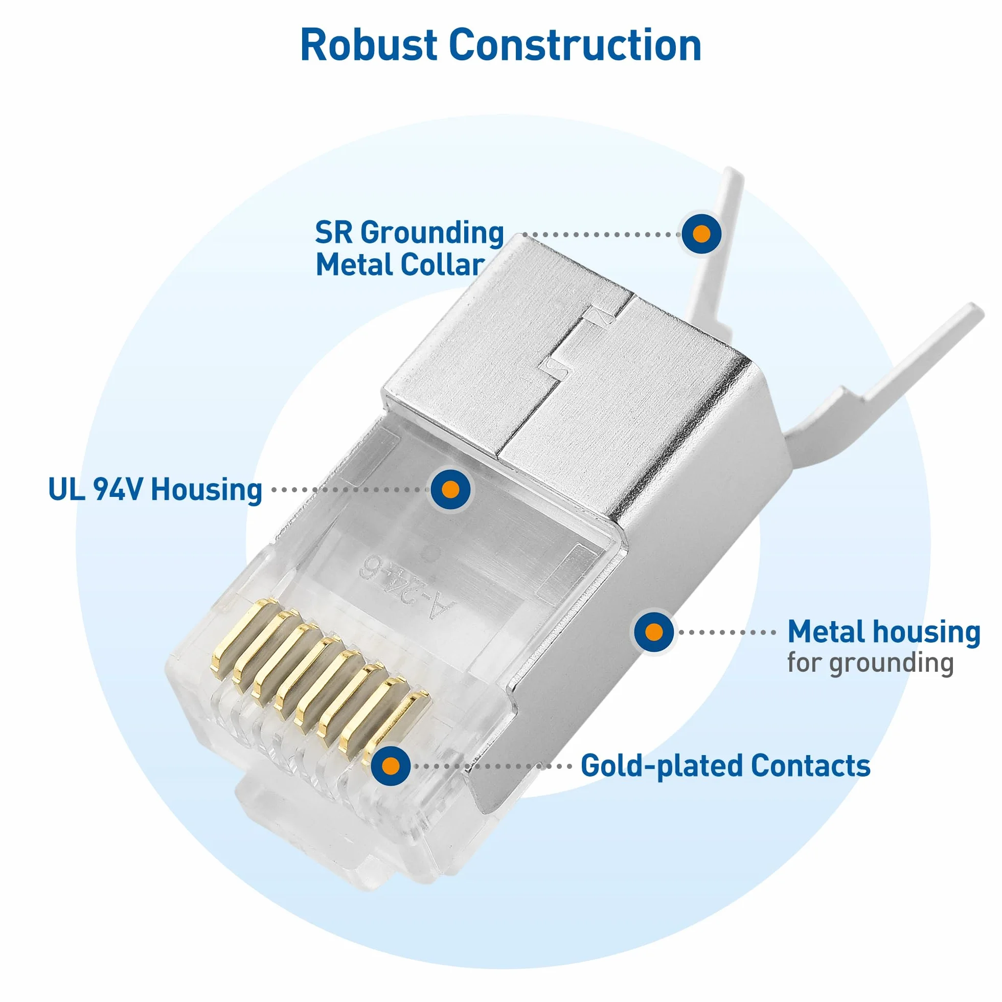 Cable Matters 20 sztuk ekranowanych złączy RJ45 Cat8 23-24AWG, z listwą obciążeniową i butami odciążającymi, złączem Cat8 RJ45 / złączem sieciowym Cat 8, nie jest kompatybilne z kablem 22AWG