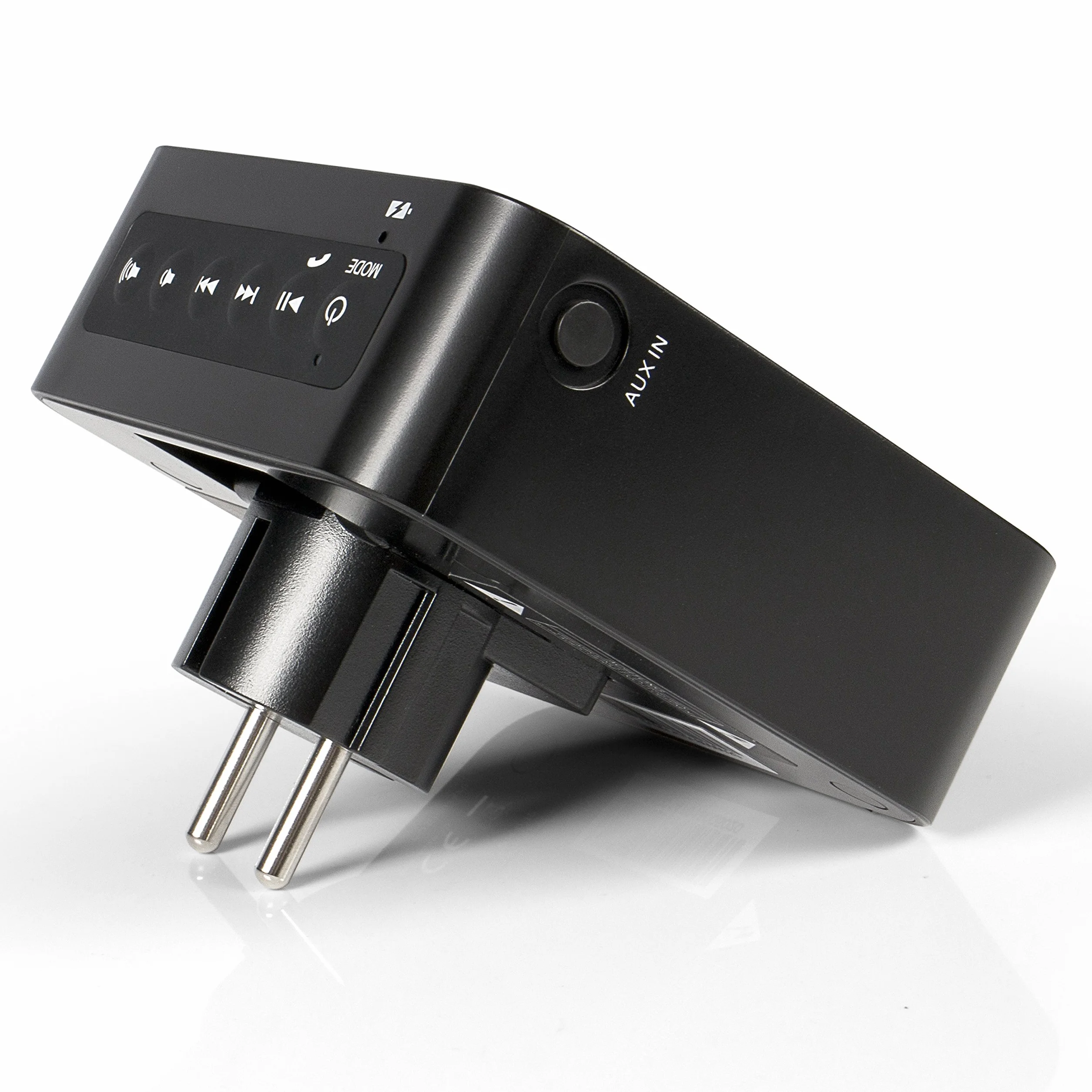 AudioAffairs PR 002 radio z gniazdkiem, radio kuchenne typu plug-in i głośnik Bluetooth, wbudowany akumulator, złącze AUX IN, zestaw głośnomówiący, tuner UKW FM PLL, kolor: czarny