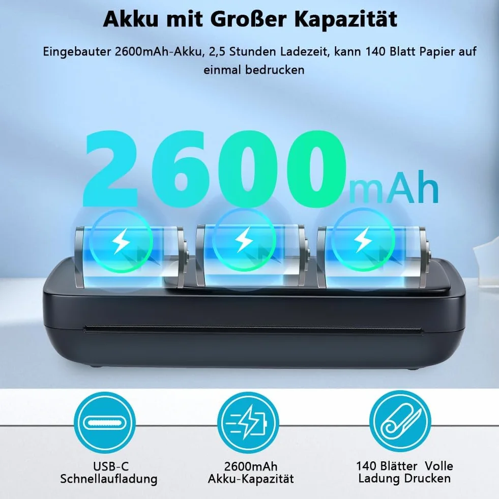 Drukarka Mobilna, Drukarka Termiczna A4 Bluetooth Mini Drukarka Bezprzewodowa dla Podróży do Biura w Domu (Ejoyouszmo0sqakti-12)