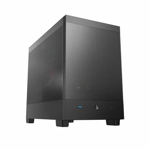 Obudowa na komputer z bocznym panelem ze szkła hartowanego i pionowym uchwytem GPU do konstrukcji M-ATX/ITX, konstrukcja panelu przedniego z siatką