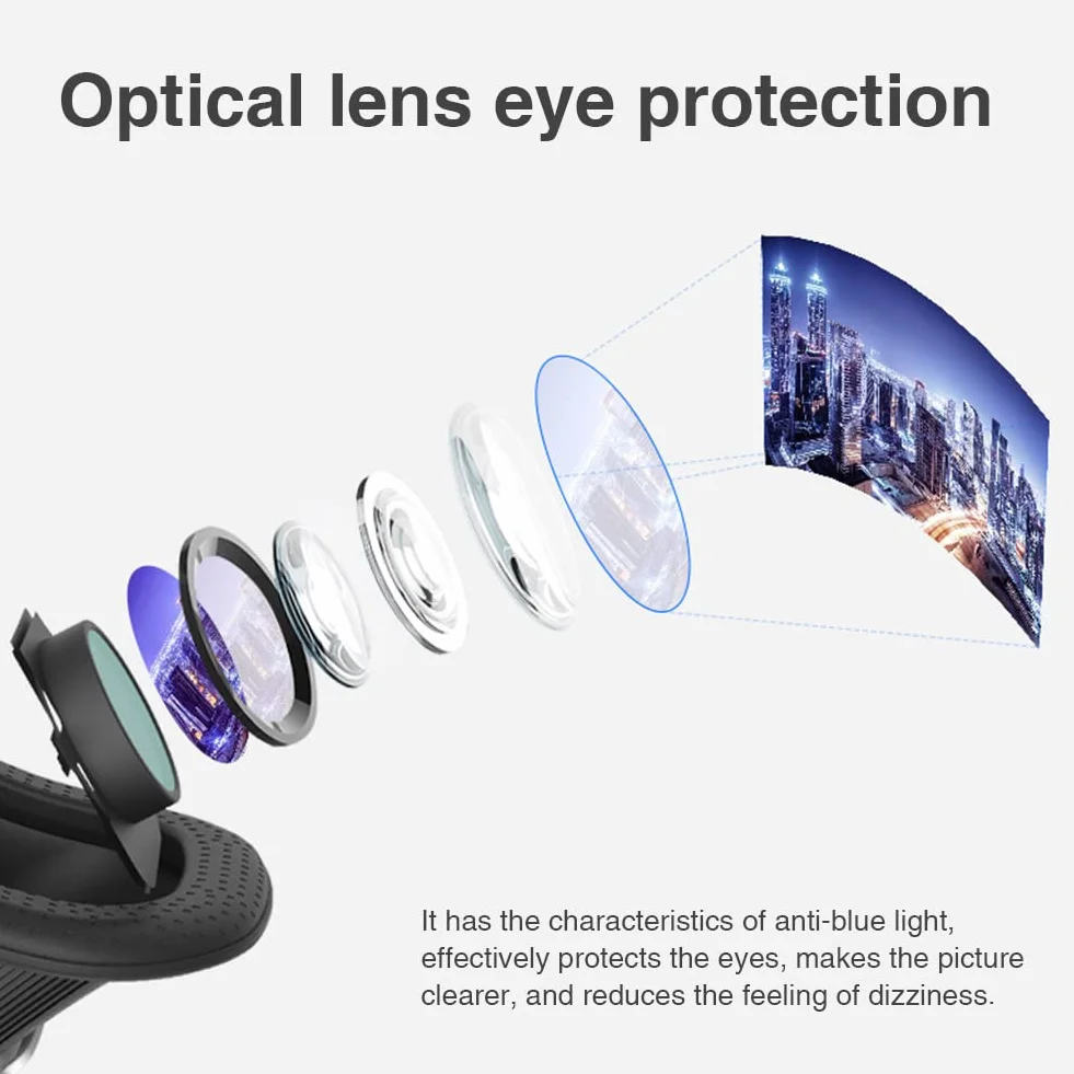 Xiaokeis Zestaw słuchawkowy VR do wirtualnej rzeczywistości, okulary 3D, zestaw słuchawkowy VR, obsługa wersji 10-18 cm, okulary stereo, okulary 3D, okulary VR do telewizora, filmów, gier wideo