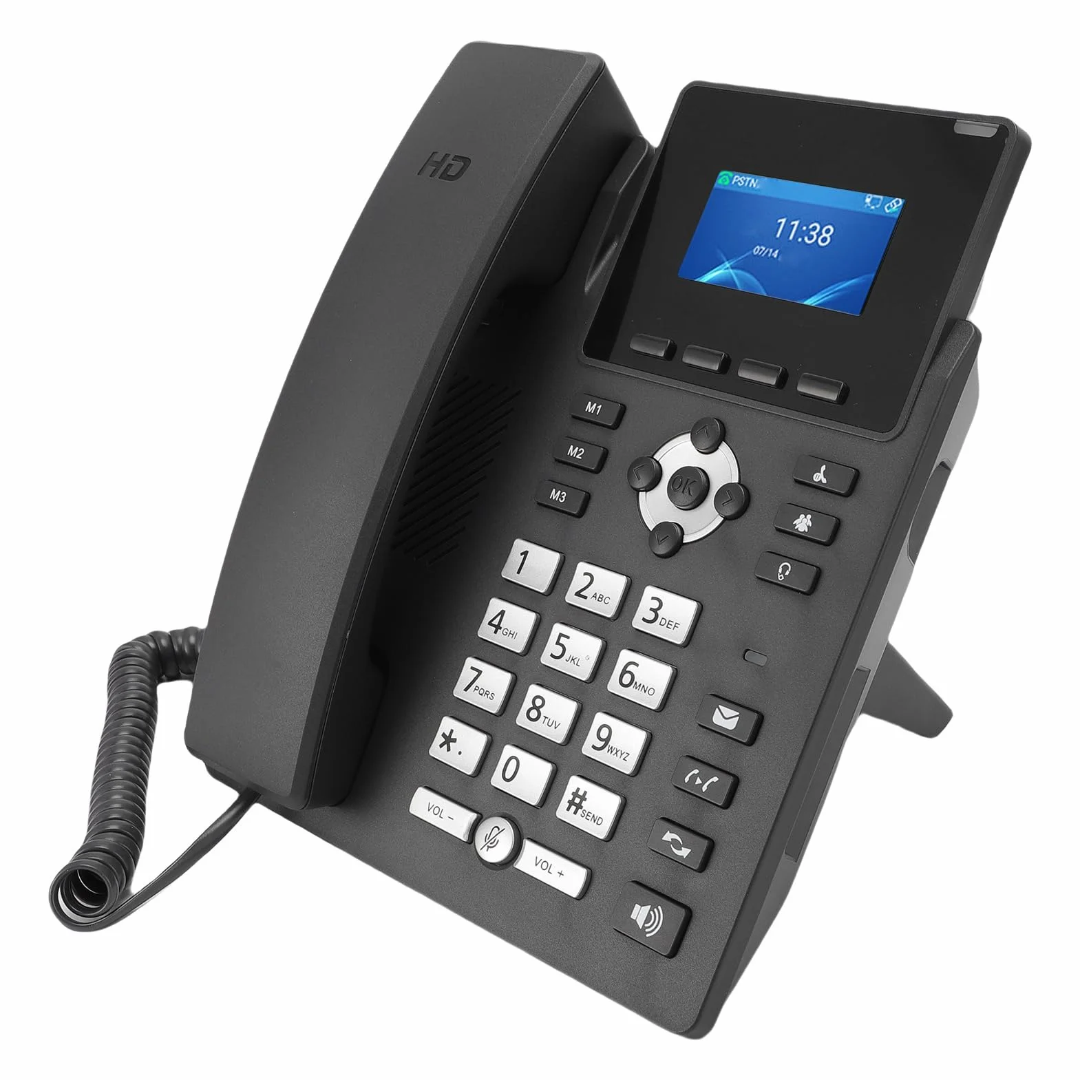 Biznesowy Telefon IP z 2 Liniami, Podwójny System VoIP Gigabit Ethernet, Urządzenie do Komunikacji Audio z redukcją Szumów, Zasilanie PoE i Kolorowy Wyświetlacz LCD o Przekątnej 2,4 Cala,