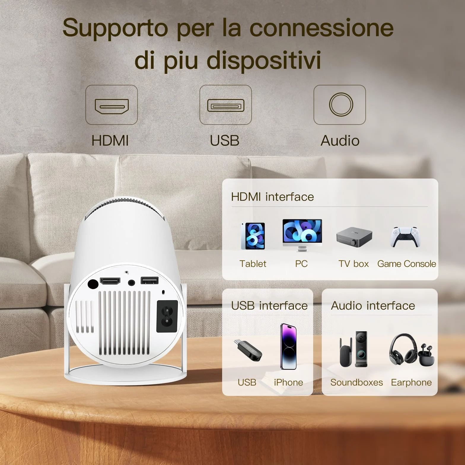 【Automatyczna Korekcja Trapezu】Inteligentny projektor HY300 Pro z Wi-Fi 6 i Bluetooth 5.4, 1080P i wsparcie 4K, Android 14, wbud. aplikacje, przen. mini projektor kompatybilny z HDMI/iOS/Android/USB