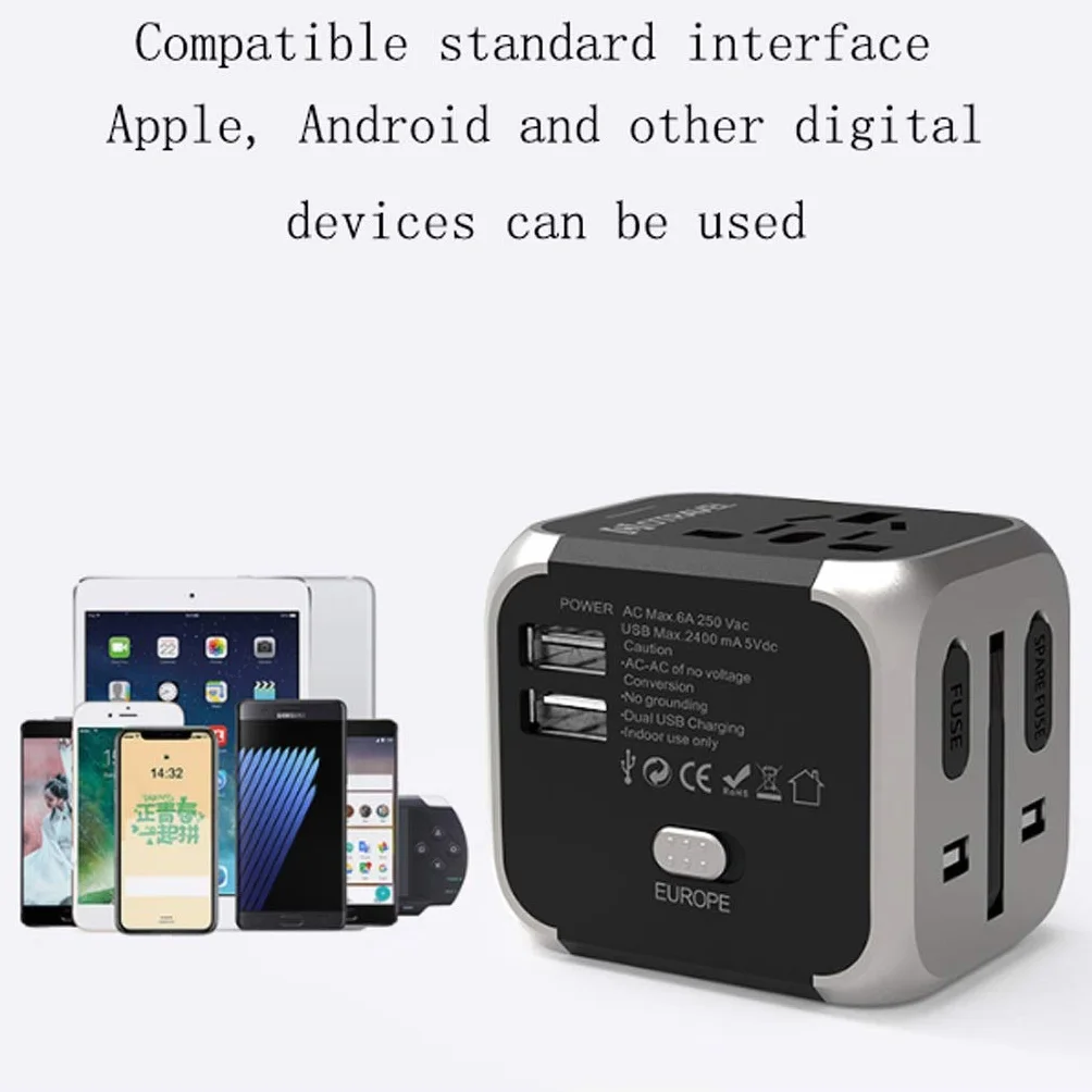Na całym świecie adapter podróży, Adapter Travel Socket International, przenośne podróże Międzynarodowe Ładowanie Gniazdo Konwersji (Color : D, Rozmiar : 65x50x60mm)