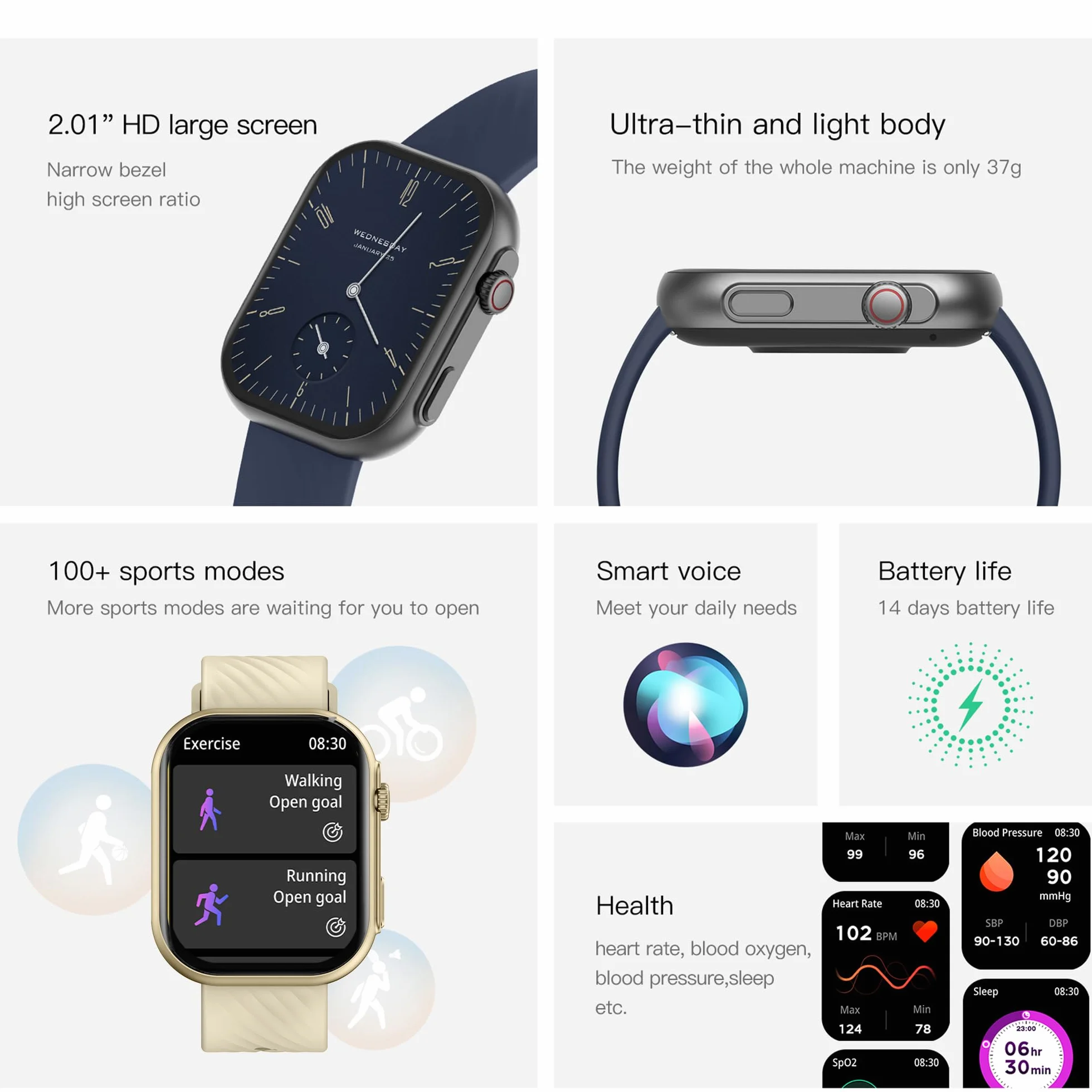 Smartwatche Mężczyźni z Funkcje Telefonu Bluetooth, Sportowy Smartwatch 2,0 Cala ze 123 trybami Sportowymi, Odtwarzaczem Muzycznym, Pomiarem tętna, Wodoodpornością IP68 dla Android iOS (Złoto)