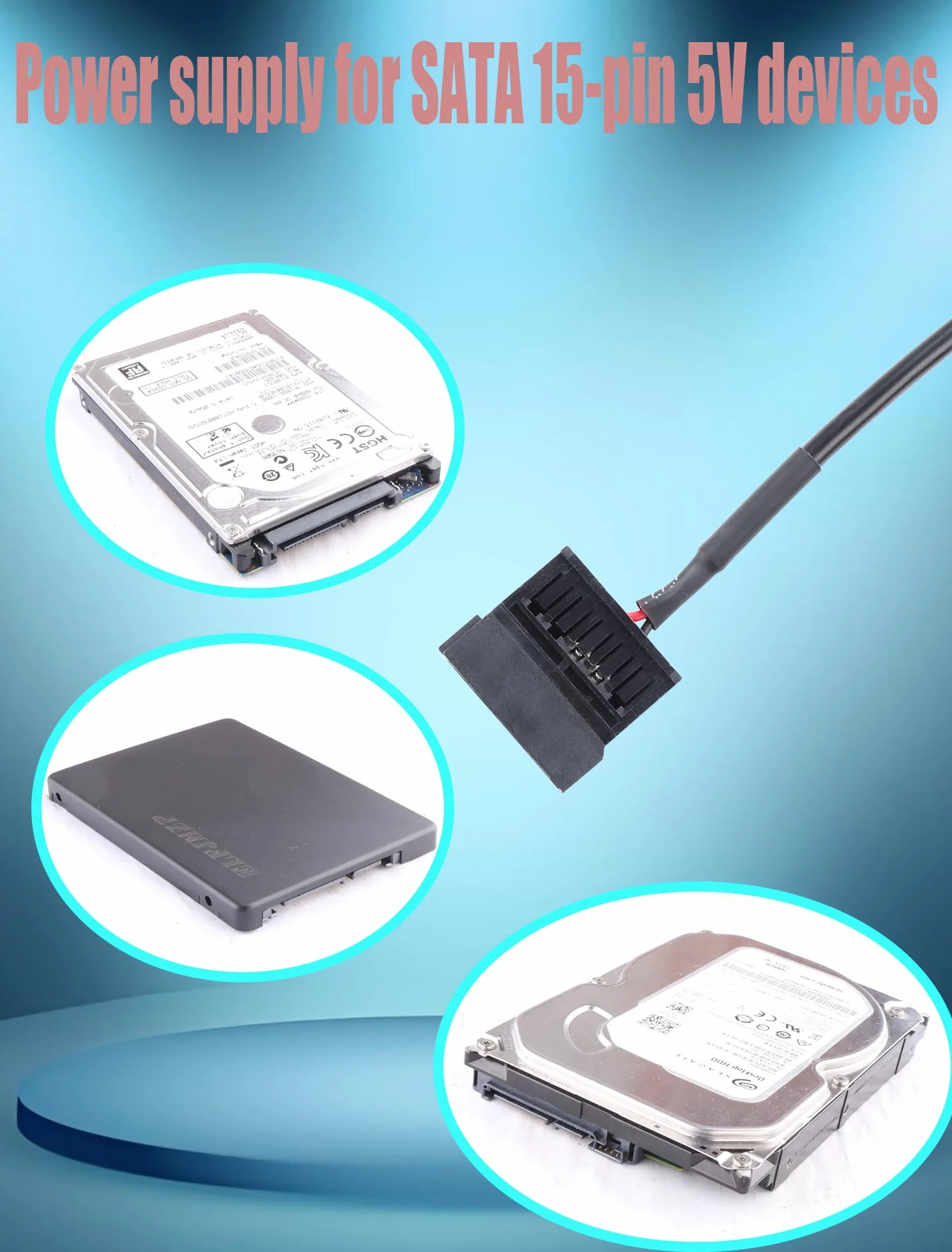 2-pak USB na SATA Power Cable, 50 cm 22AWG Tinned Copper Cord for SATA HDD/SSD 2.5", zasilanie przez port USB / ładowarkę / power bank (bez transferu danych, tylko 5 V, nie nadaje się do