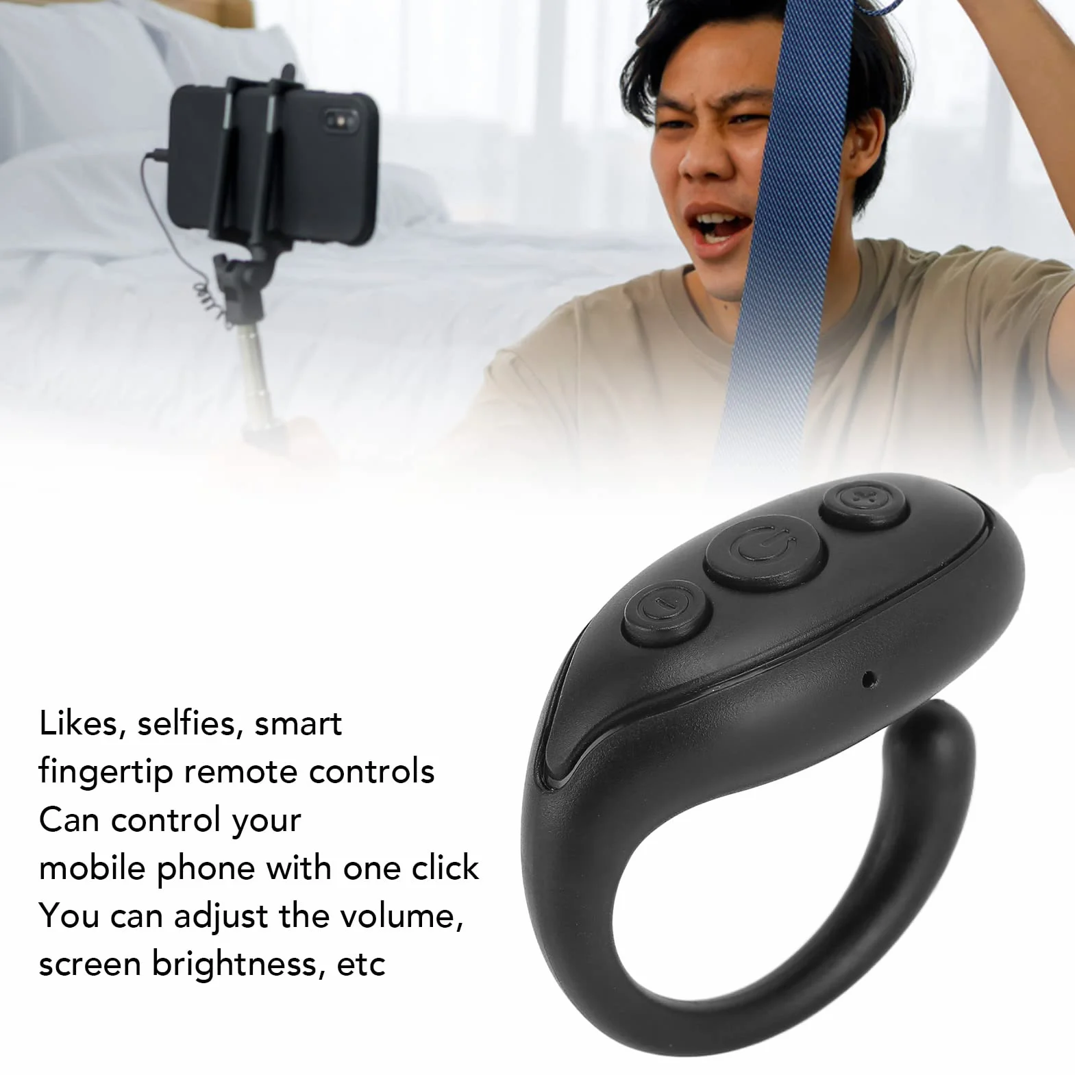 Zunate Pilot zdalnego sterowania Bluetooth do telefonu komórkowego, ABS kształt pierścienia Bluetooth, pilot zdalnego sterowania, Bluetooth, bezprzewodowy przycisk do selfie, zatrzask, migawka, pilot, do smartfonów, tabletów, czarny