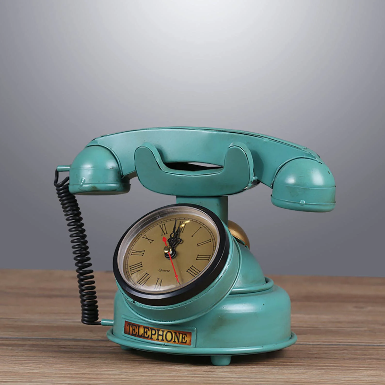 Telefon dekoracyjny w stylu retro, antyczny telefon stacjonarny z przyciskiem, wykończenie w kolorze zielonym z metalu