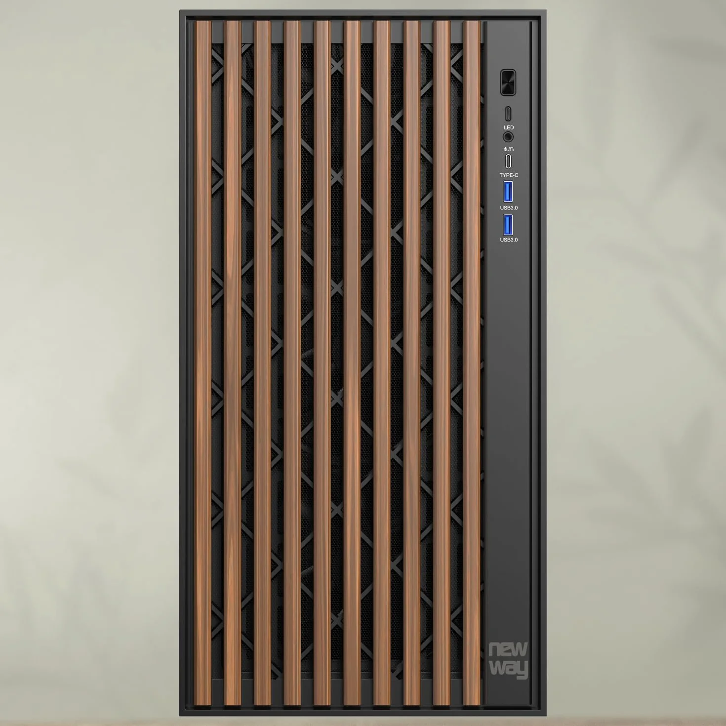 NEWWAY - 2024 Nowość - Obudowa komputera NW1 drewniana przednia - Medium Tour Kompatybilny z ATX/Micro-ATX/ITX - Typ C USB - Wentylatory w zestawie 3x140MM - Panel boczny Szkło hartowane