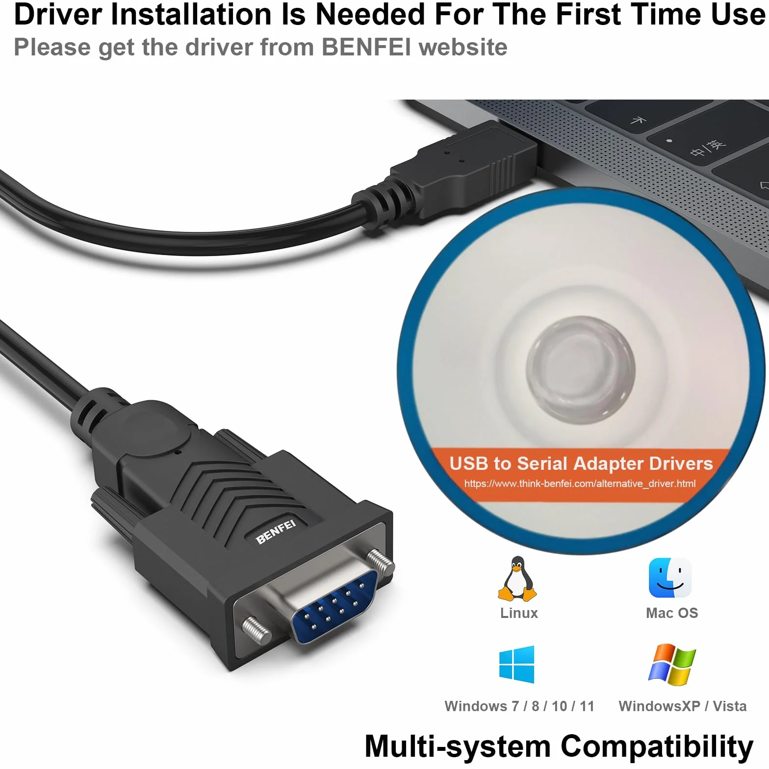BENFEI Adapter USB na szeregowy, USB na RS-232 męski (9-pinowy) kabel szeregowy DB9, Prolific Chipset, Windows 11/10/8.1/8/7, Mac OS X 10,6 i nowszy, 1,8 m