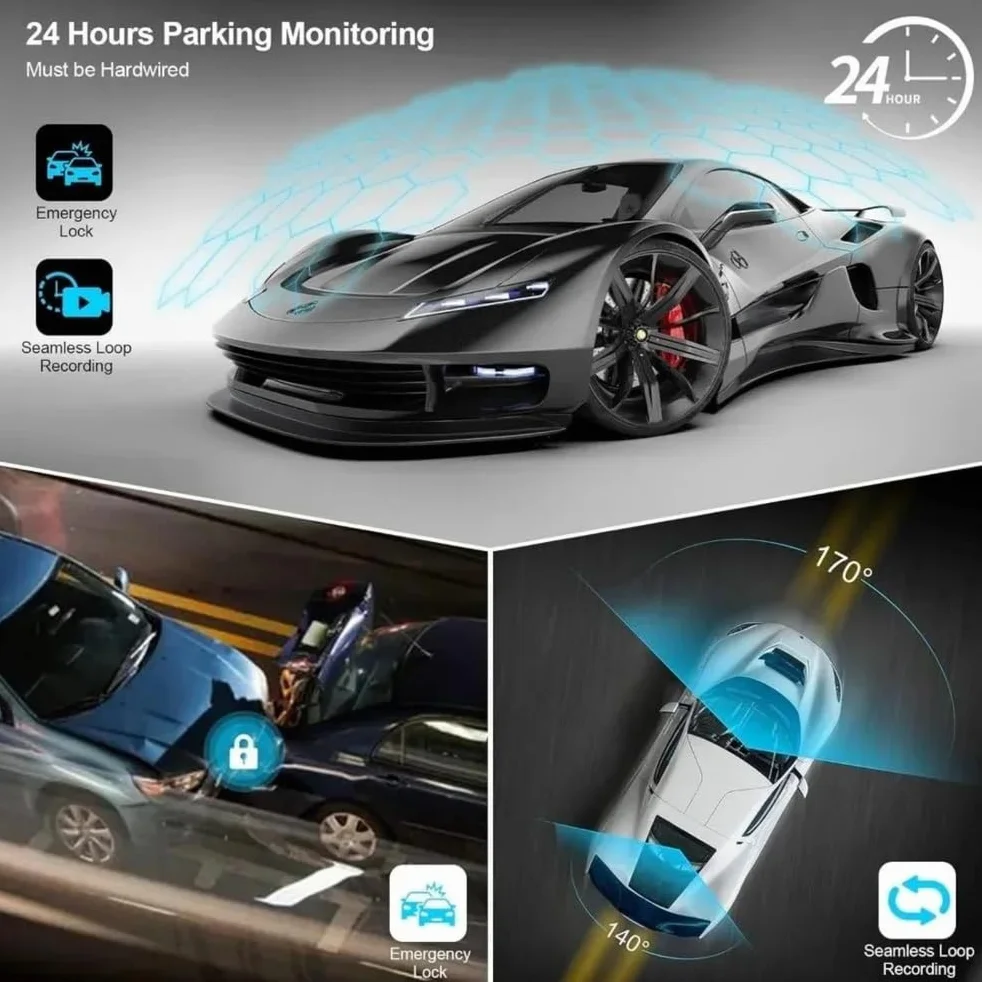 Kamera lusterkowa montaż paskowy 10 cali 4K przód 2K tył, wodoodporna kamera cofania WiFi GPS ADAS, widzenie WDR tryb parkowania nagrywanie pętli audio ukryte przewody