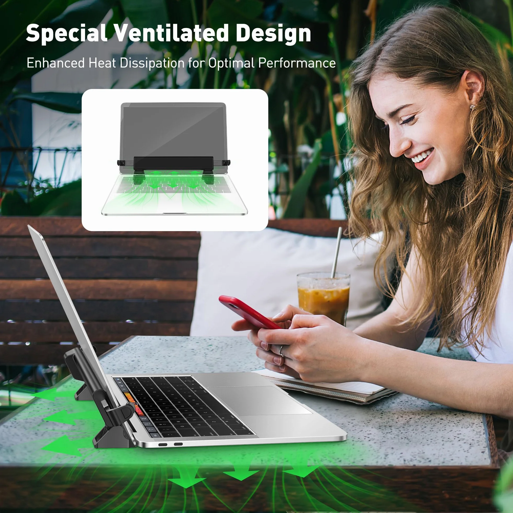 AboveTEK MacBook & Surface Stacja blokująca do laptopa z kablem Combo Lock, antykradzieżowa, składany uchwyt na biurko, regulowany i przenośny, pasuje do laptopów/notebooków 30.5 cm-40.6 cm, czarna