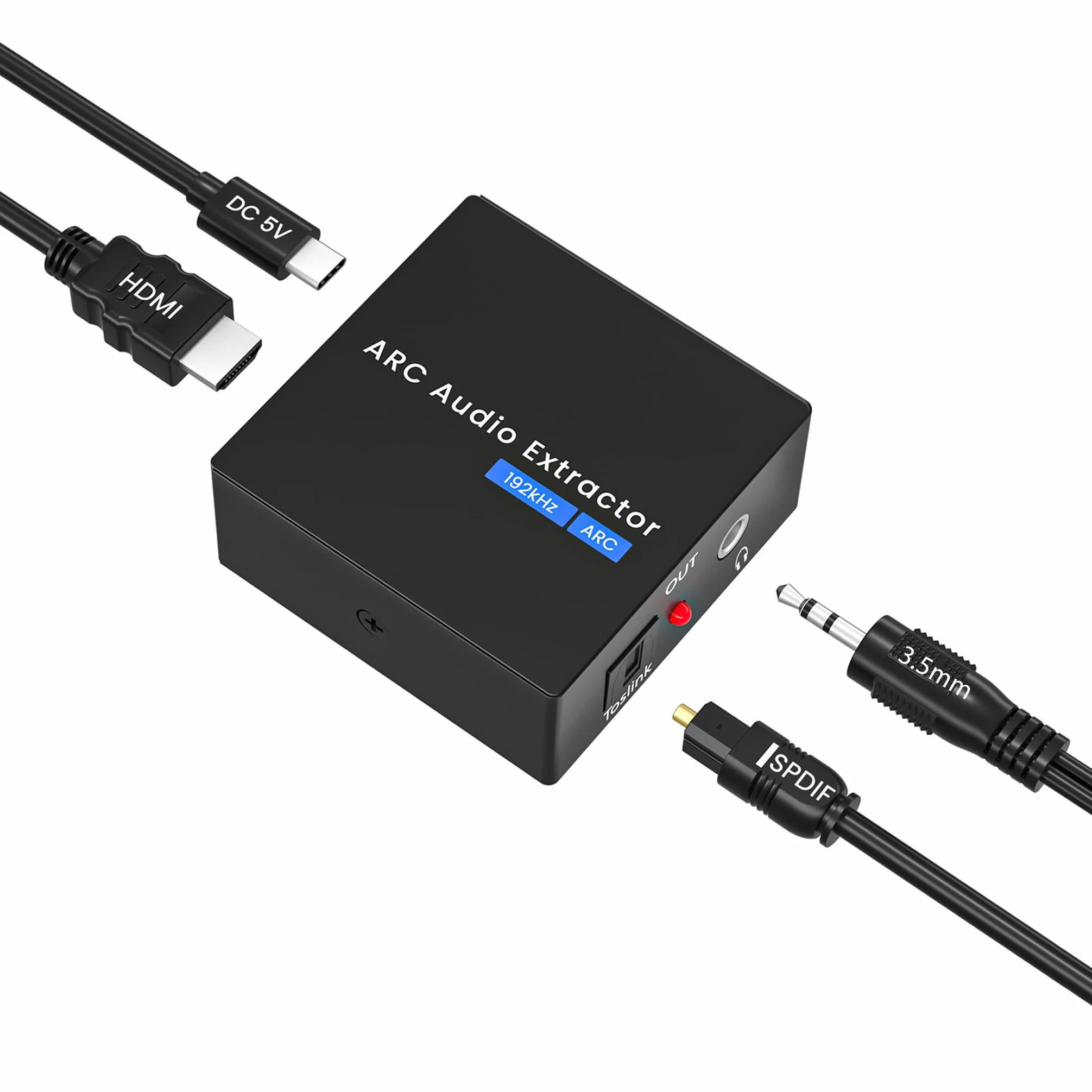 Ściągacz audio ARC 192 kHz, optyczny adapter HDMI ARC z kablami optycznymi i 3,5 mm, konwerter DAC odpowiedni do kanałów stereo i wzmacniaczy