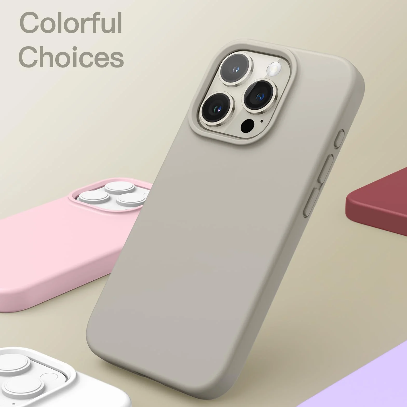 JETech Silikonowe Etui dla iPhone 15 Pro 6,1 Cala, Jedwabisty Miękki w Dotyku Futerał Ochronny na Całe Ciało, Odporny na Wstrząsy Case (Tytan Naturalny)