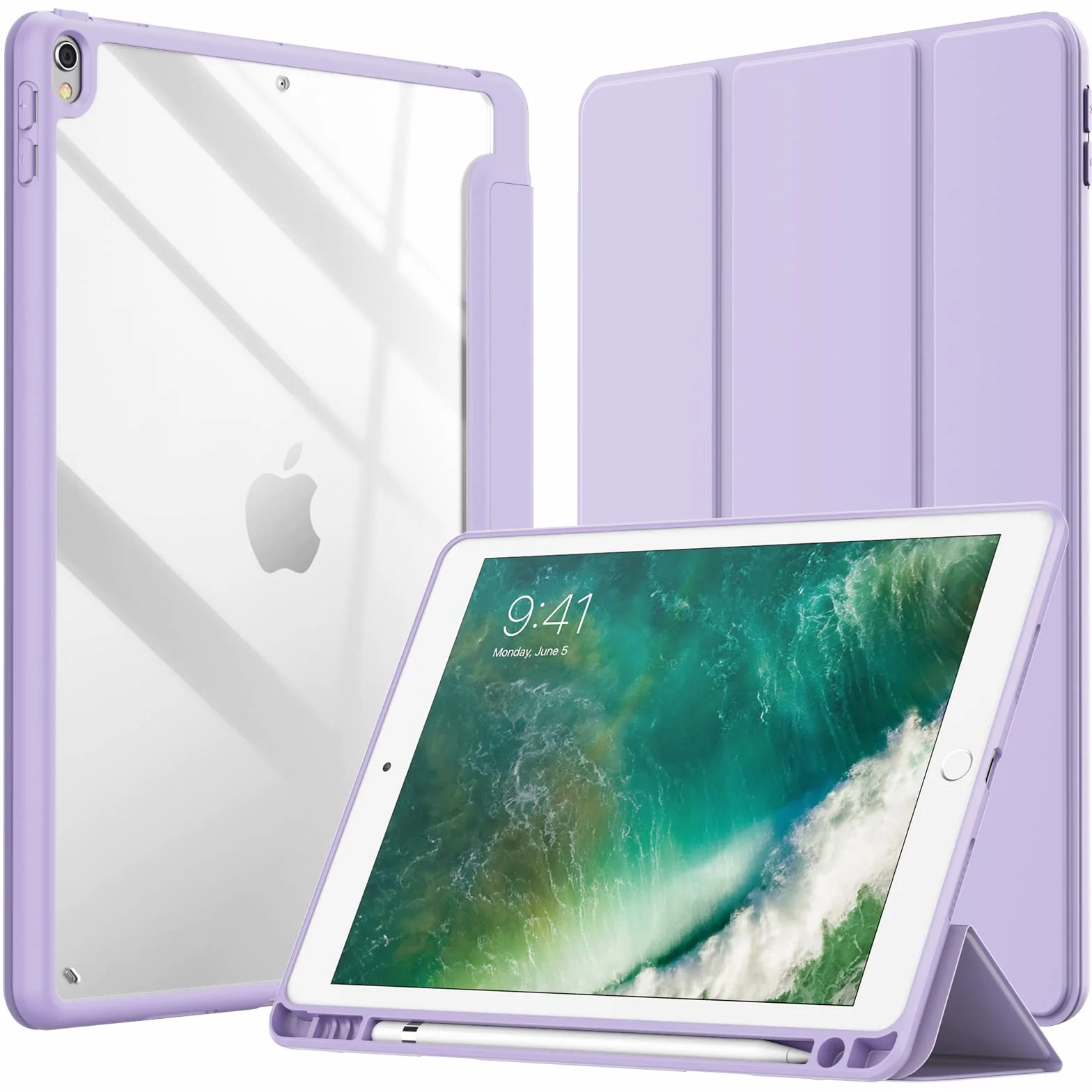 JETech Etui Ochronne dla iPad Pro 10,5", Air 3, Jasny Fiolet | Dla iPad Pro 10,5" 2017, iPad Air 2019 Model, Uchwyt na Pencil, Cienka Ochrona Wstrząsoodporna, Potrójnie Składana Podstawka