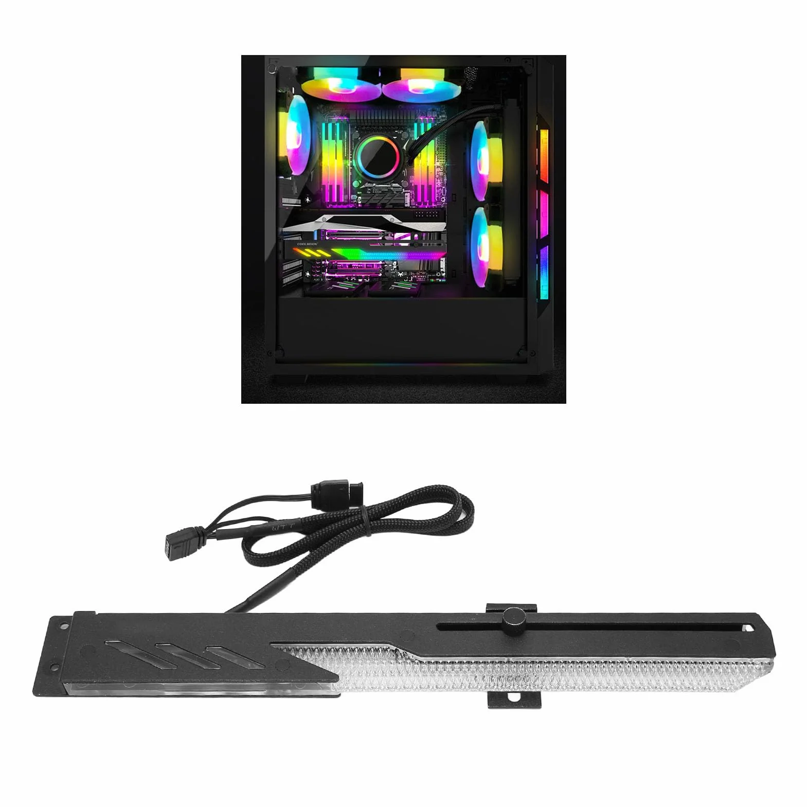 Uchwyt Karty Graficznej GPU, Regulowany Przesuwny ARGB 3Pin 4Pin, Wspornik Zwisu Karty Graficznej, Uchwyt GPU do Stacjonarnej Karty Graficznej