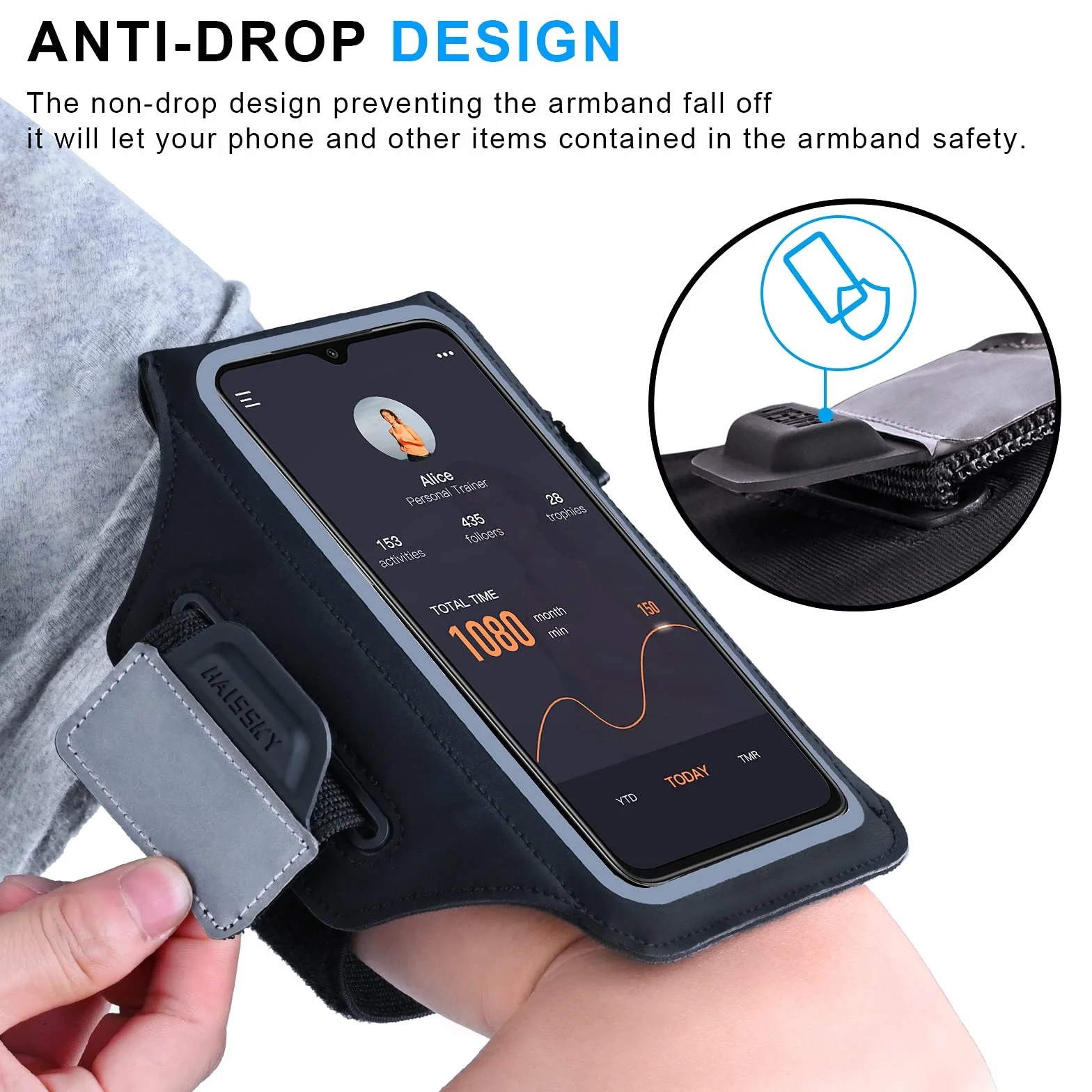 HAISSKY Sportowa bransoletka z kieszenią na słuchawki, sportowa bransoletka na telefon komórkowy do iPhone 14 Pro/13 Pro/12 Pro/11/11 Pro/XR/XS/X/8 Plus, Huawei P40/P30/Mate 20 Pro, etui na telefon