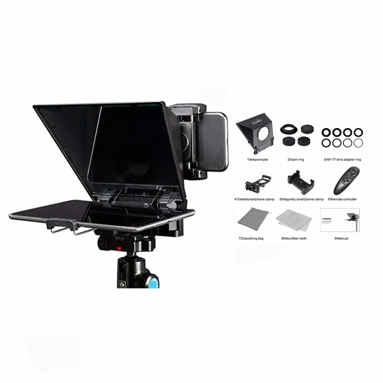 Teleprompter, CT2 Mini Teleprompter 8-calowy przenośny obsługuje poniżej 8" Smartfon Tablet Monitowanie Smartfon Aparat