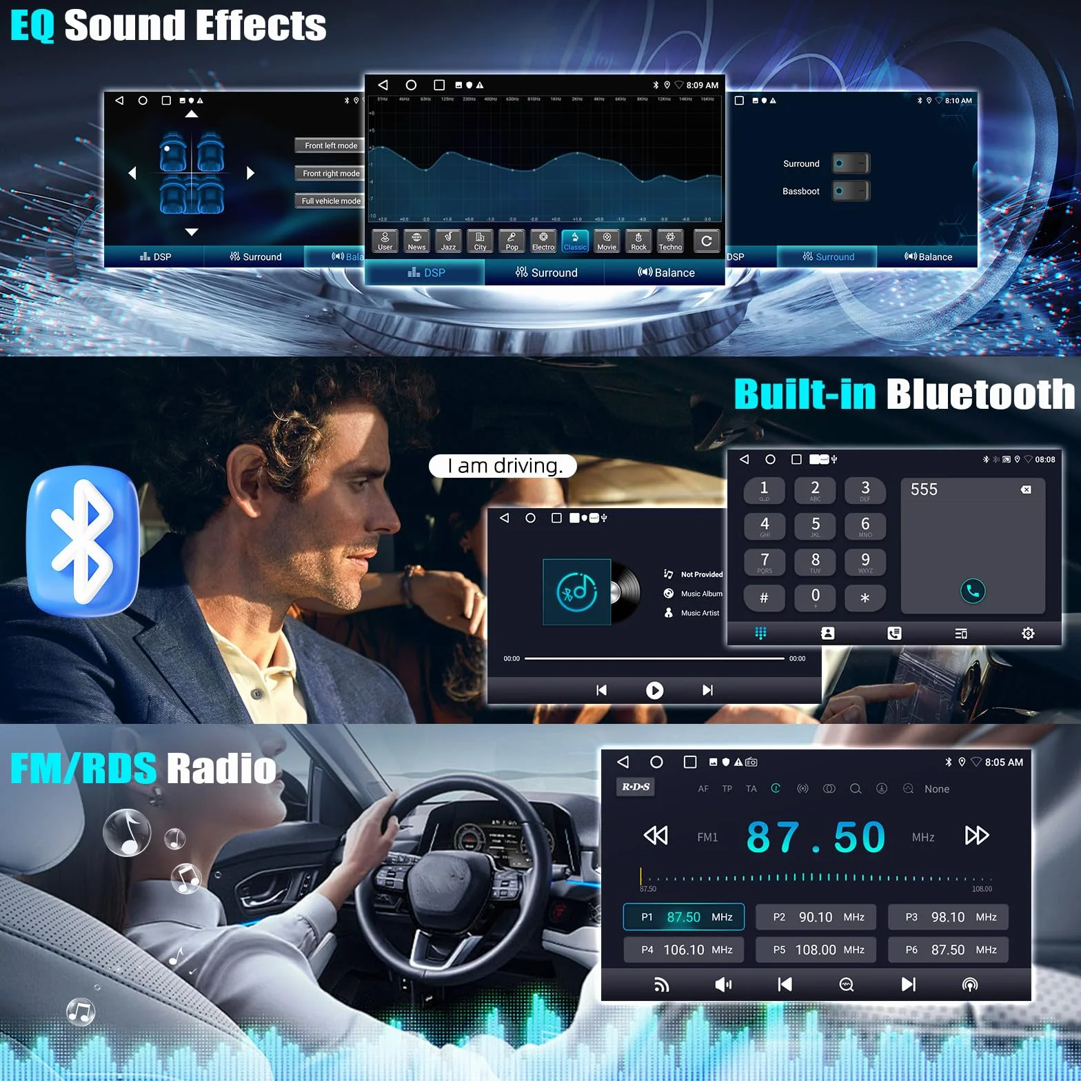 CAMECHO 2+64G 9" Android 13 radio samochodowe do Mercedesa Benz Smart Fortwo W451 2011-2015 z bezprzewodowym Carplay Android Auto, nawigacja GPS Radio ekran dotykowy HD z Bluetooth WiFi RDS FM +