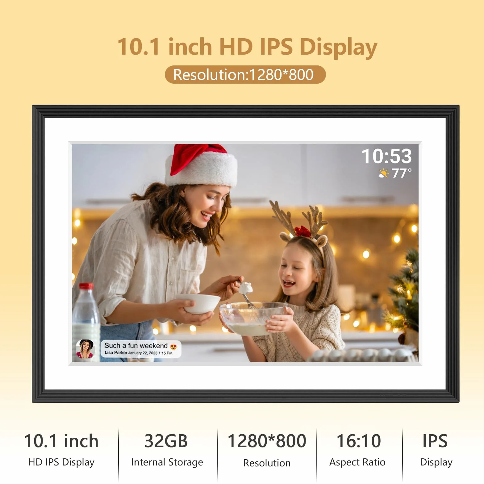 AKImart Cyfrowa ramka na zdjęcia 32 GB WLAN, ekran dotykowy IPS LCD 1280 x 800, wbudowana pamięć 32 GB, montaż na ścianie, udostępnianie chwil za pomocą aplikacji Frameo