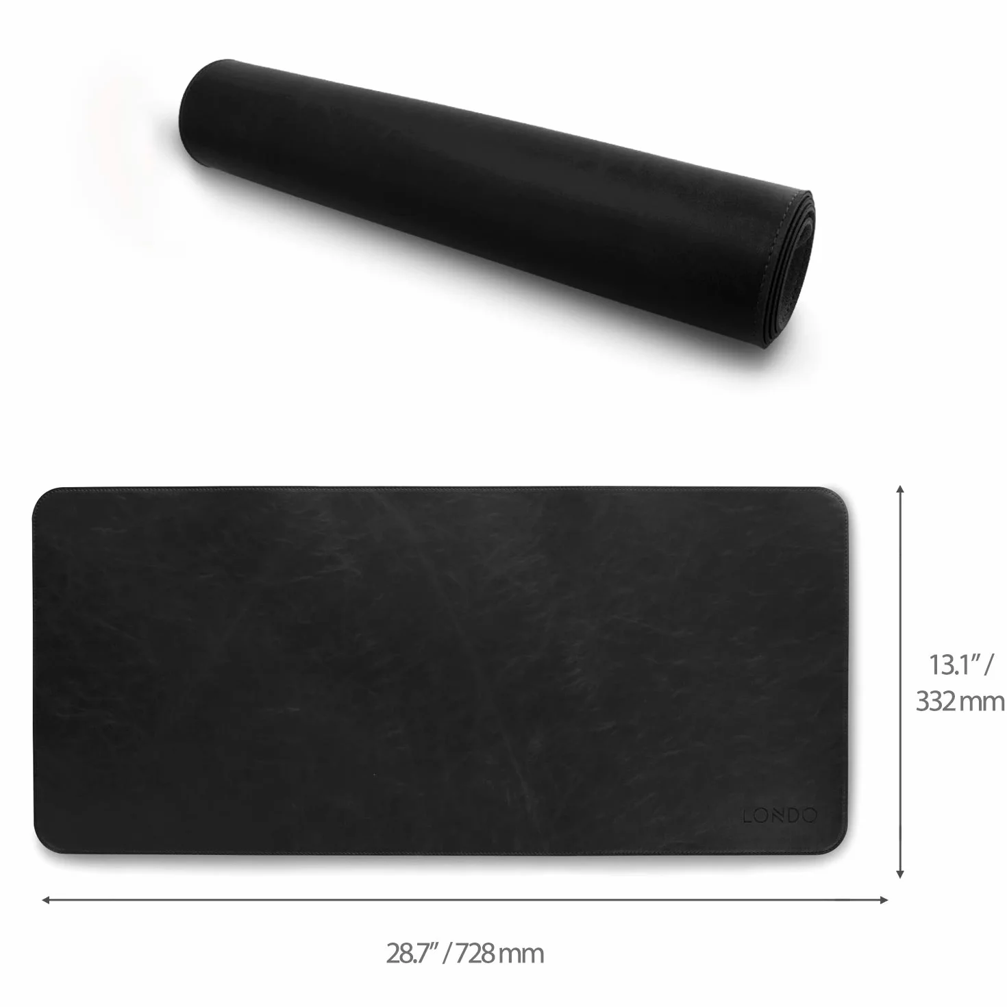 Londo - Skórzana Rozszerzona Podkładka Pod Mysz Na Biurko - Czarny, 333D x 728S mm, Podkładka pod mysz