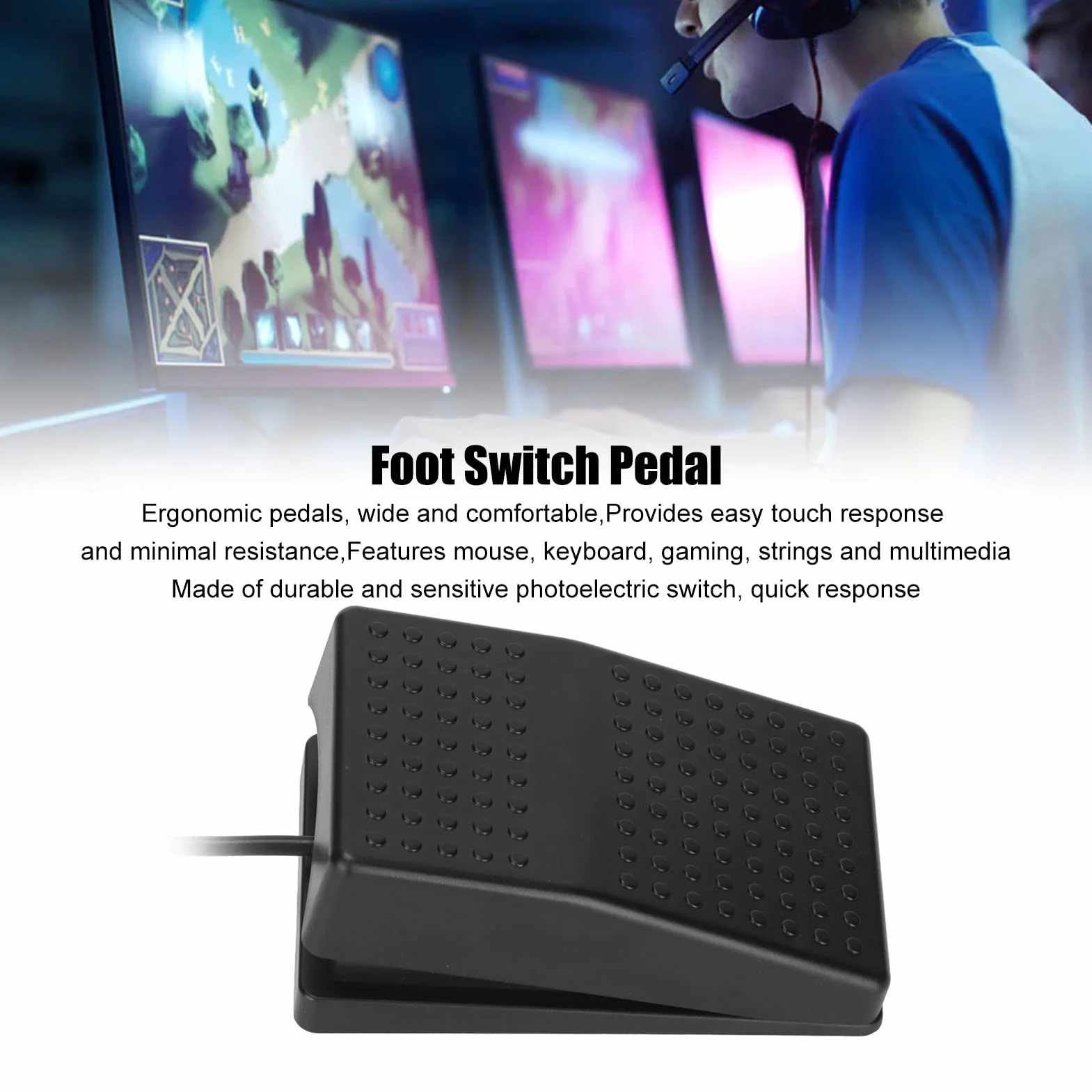 Pedał Przełącznika Nożnego USB, Wielofunkcyjny Ergonomiczny Pedał Przełącznika Nożnego Sterowanie Grą Akcja HID dla Klawiatury i Myszy PC Laptop