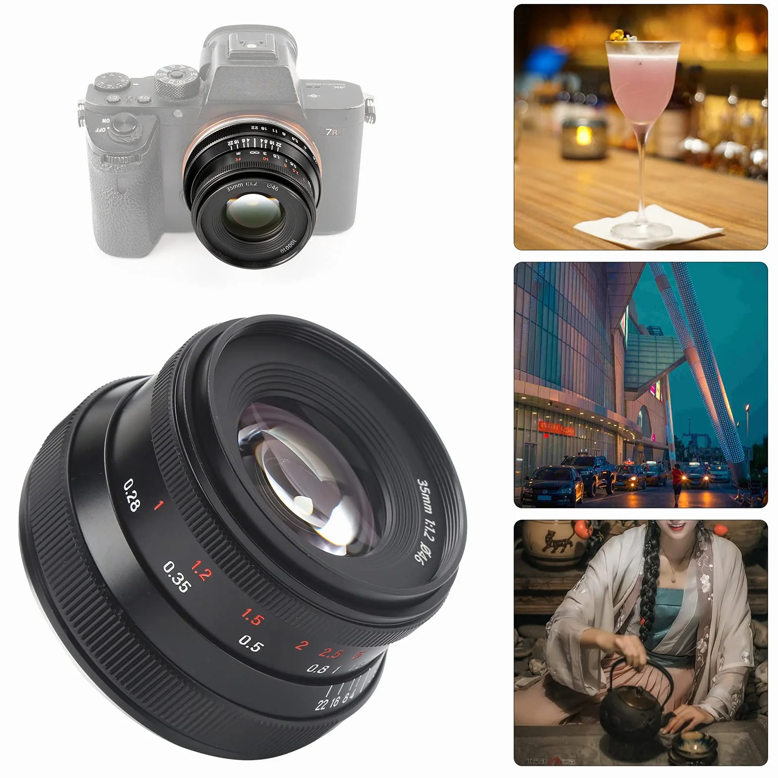Obiektyw Aparatu z Mocowaniem E, Obiektyw 35 Mm F1.2 II o Dużej Przysłonie, Ręczna Regulacja Ostrości, Połowa Ramki/do APS-C, Stopniowana Przysłona, do Sony FS5/FS7/A6600/A6400/A6000/A3000