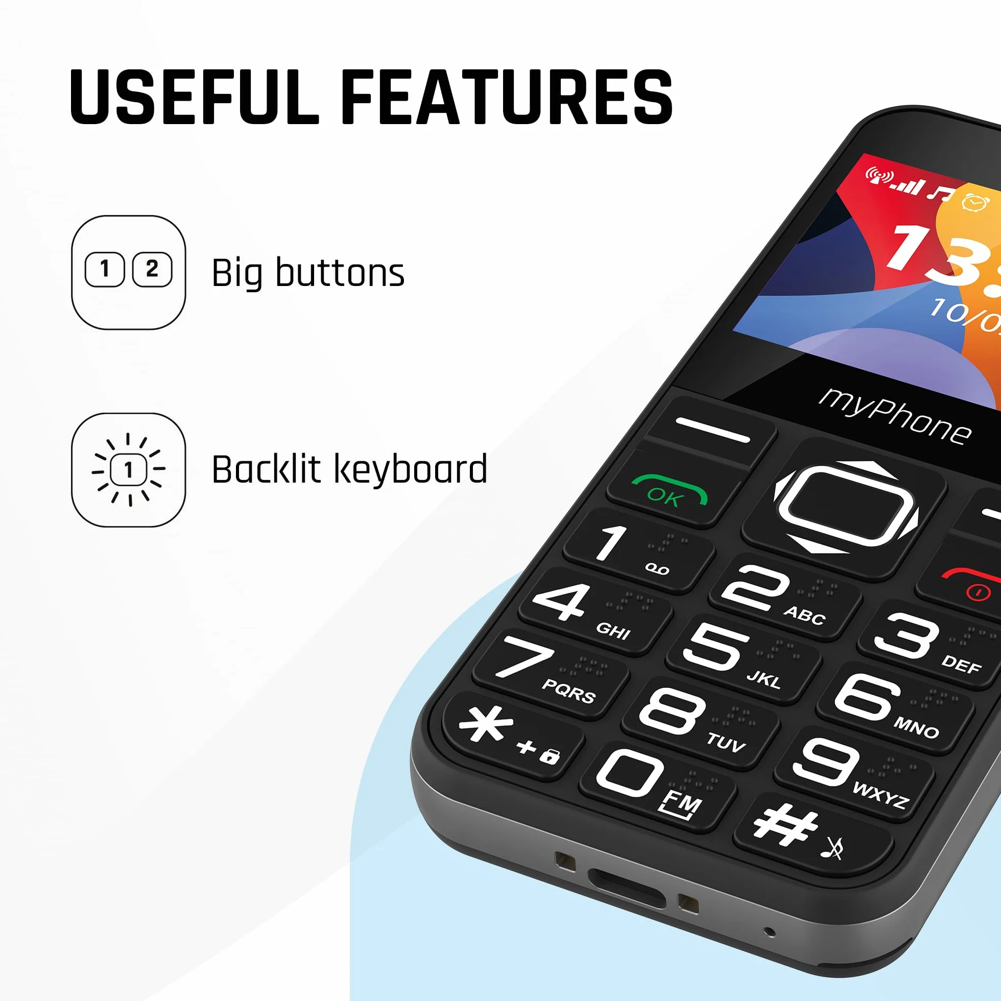 MP myPhone Halo 3 Telefon z czytelną latarką LED, Czarny
