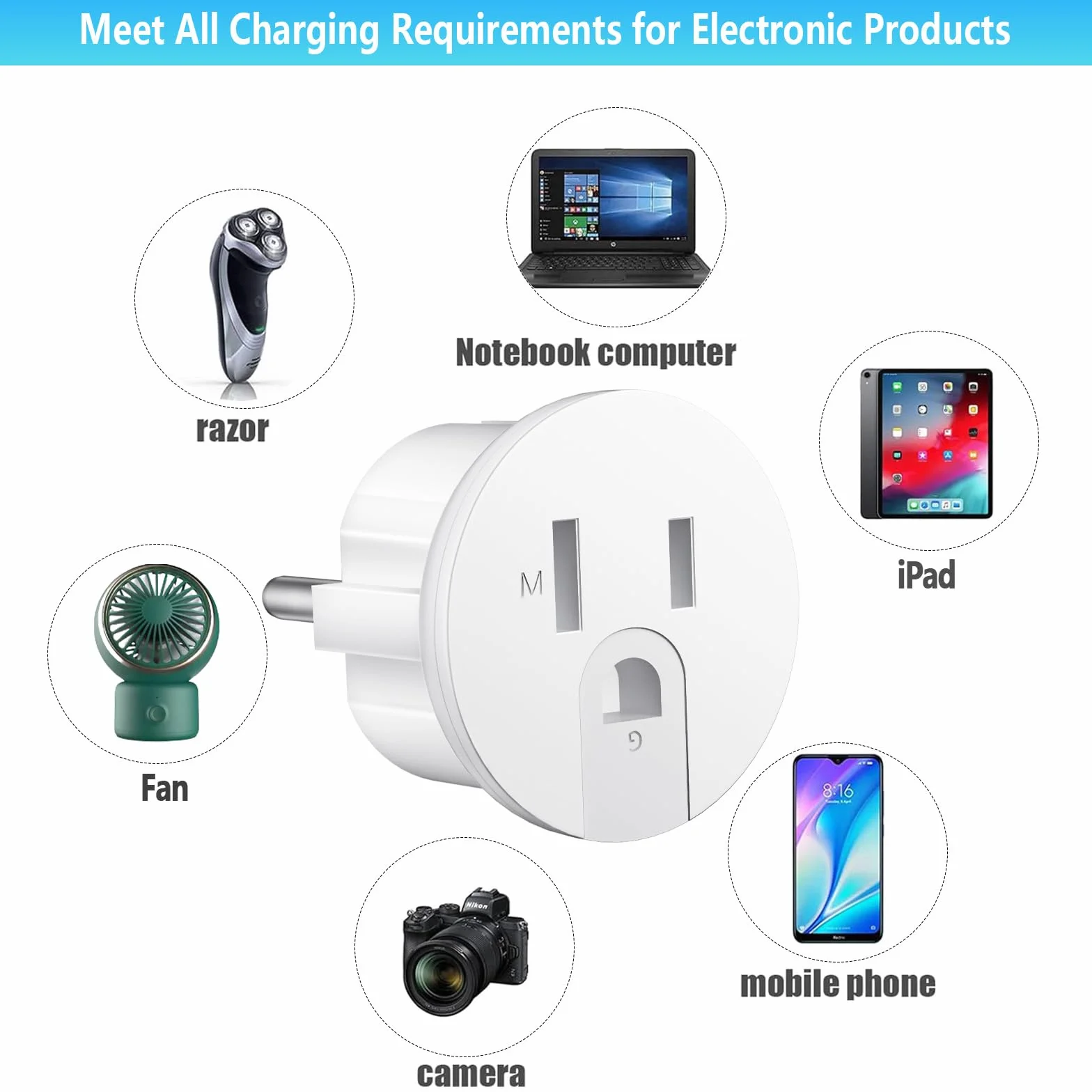 Adapter podróżny z USA do Europy 2 sztuki, wtyczka do UE