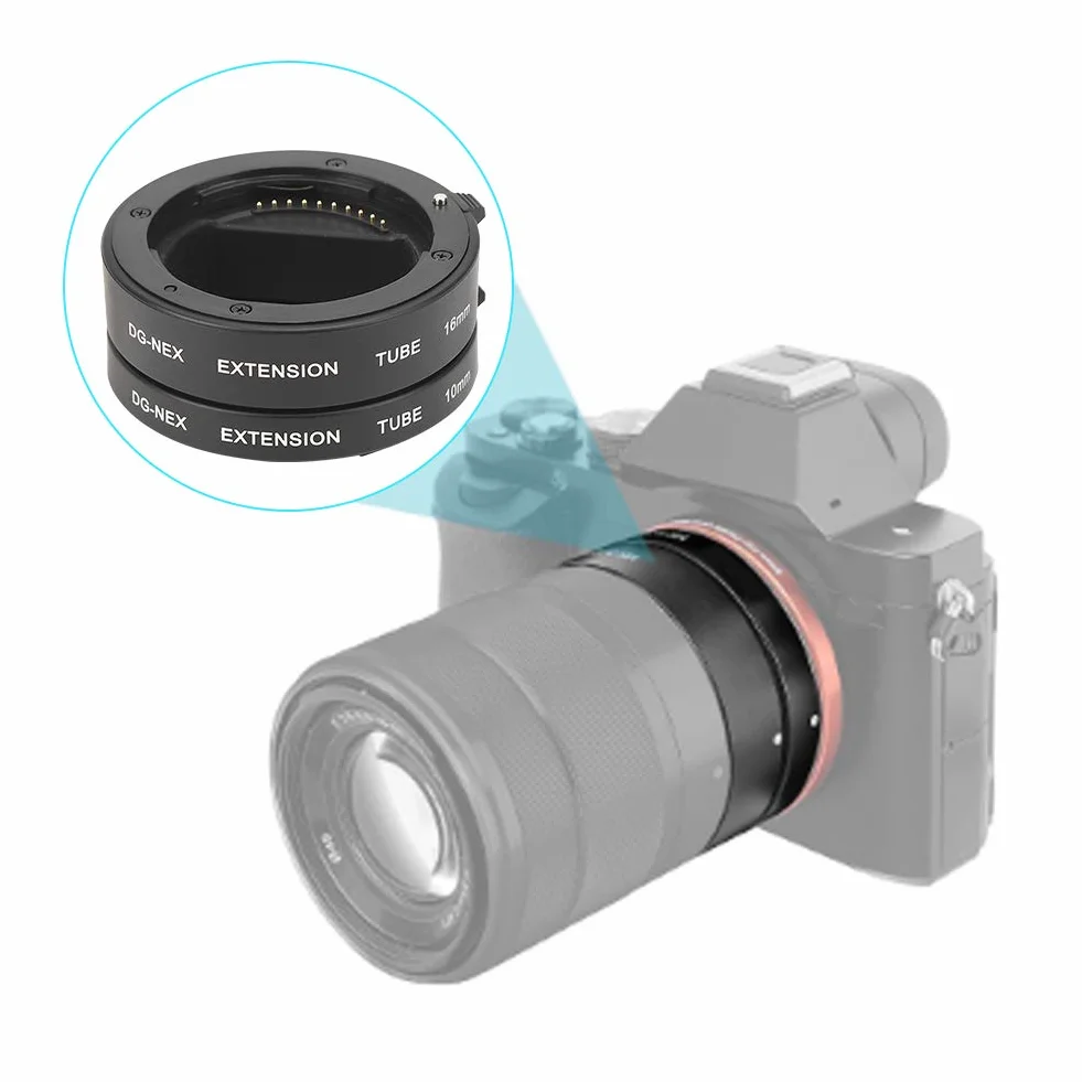 10mm + 16mm automatyczne ogniskowanie makro pierścień pośredni rura przedłużająca, do aparatów dla A9 A7 A7II A7III A7RIII A7RII A7S A7R A6300 A6000 A5000 A6500 A6600 NEX-5T