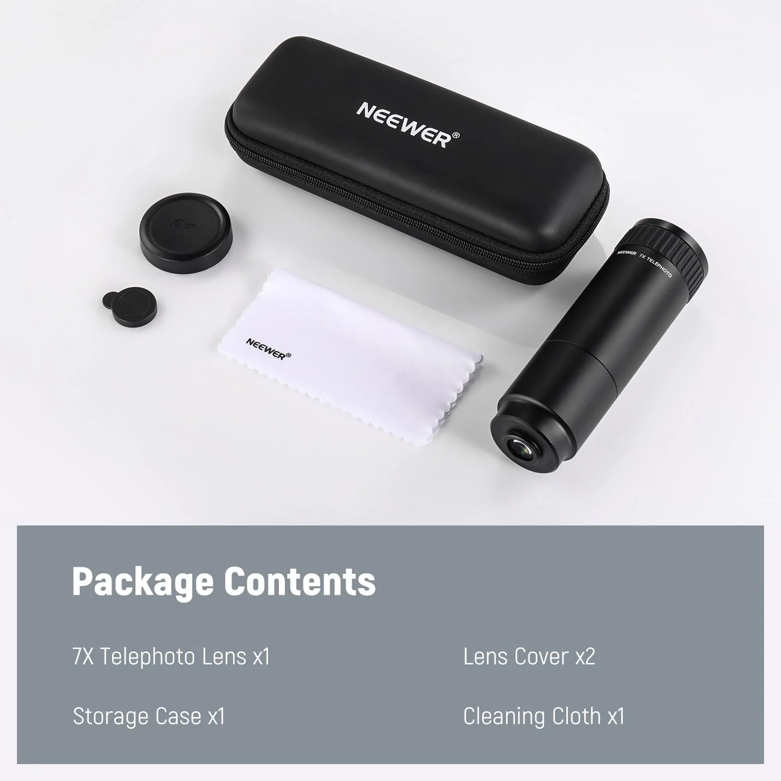NEEWER Teleobiektyw HD tylko do tylnej płyty z gwintem 17 mm, 7-krotne powiększenie, obiektyw aparatu telefonu z 15 elementami, 12 grup, kompatybilny z SmallRig Neewer iPhone Samsung Cage z adapterem