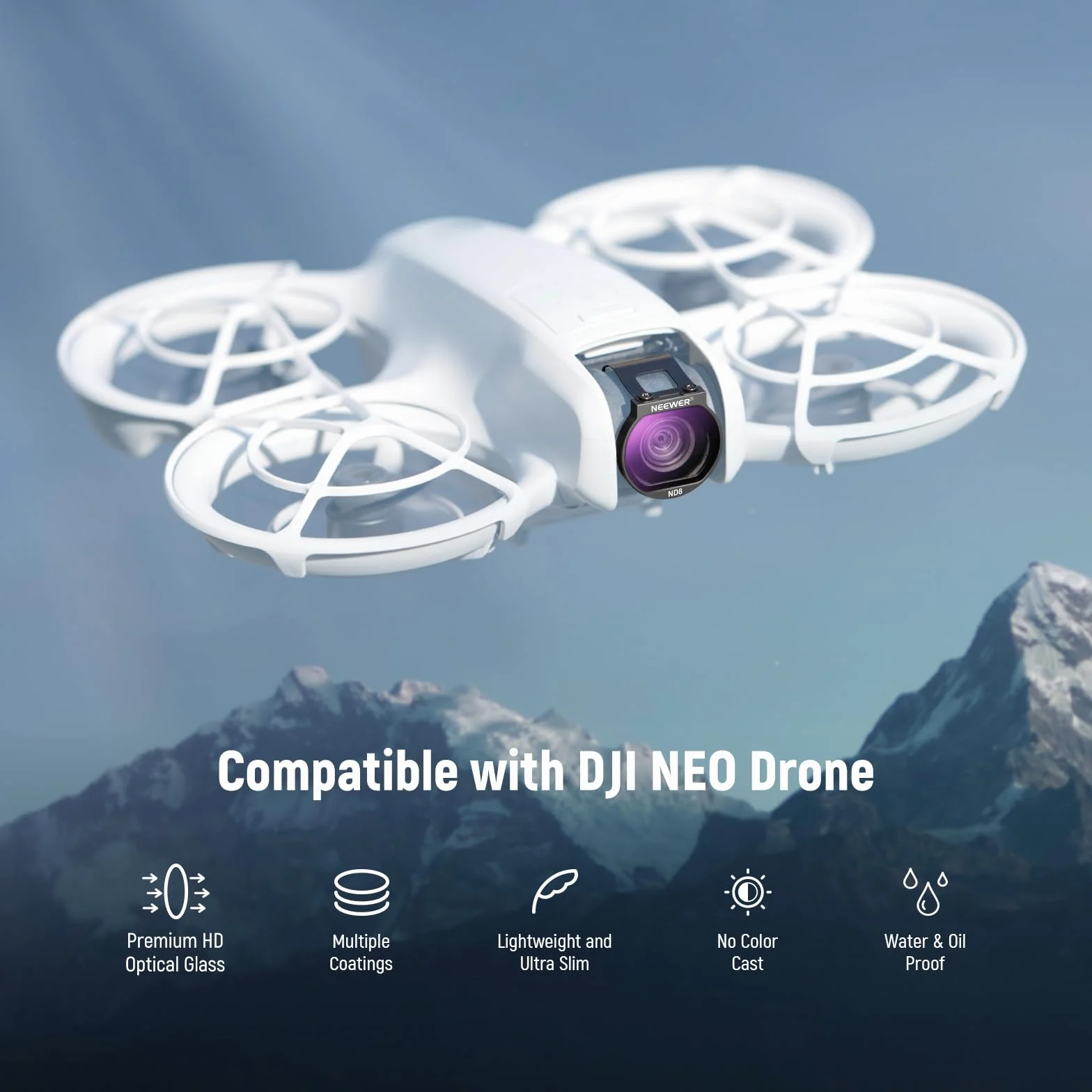 Neewer Zestaw filtrów ND kompatybilny z DJI NEO, 6-pak ND8/ND16/ND32/ND64/CPL/UV neutralna gęstość, polaryzator kołowy, akcesoria do dronów, smukłe, wielowarstwowe szkło optyczne HD, FL-N31
