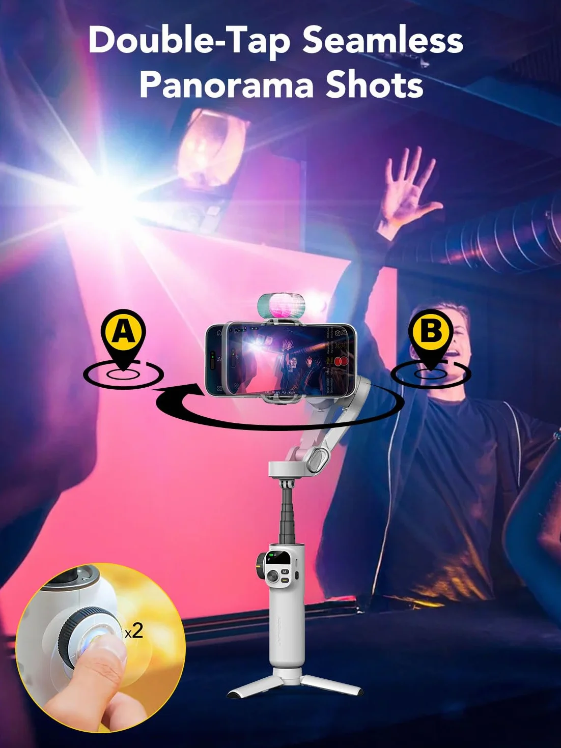AOCHUAN Smart X2 3-osiowy stabilizator gimbala do smartfona z regulowanym światłem wypełniającym RGB, wbudowany drążek przedłużający 20 cm, ekran OLED do zdjęć nocnych, nagrywania wideo, zestaw X2,