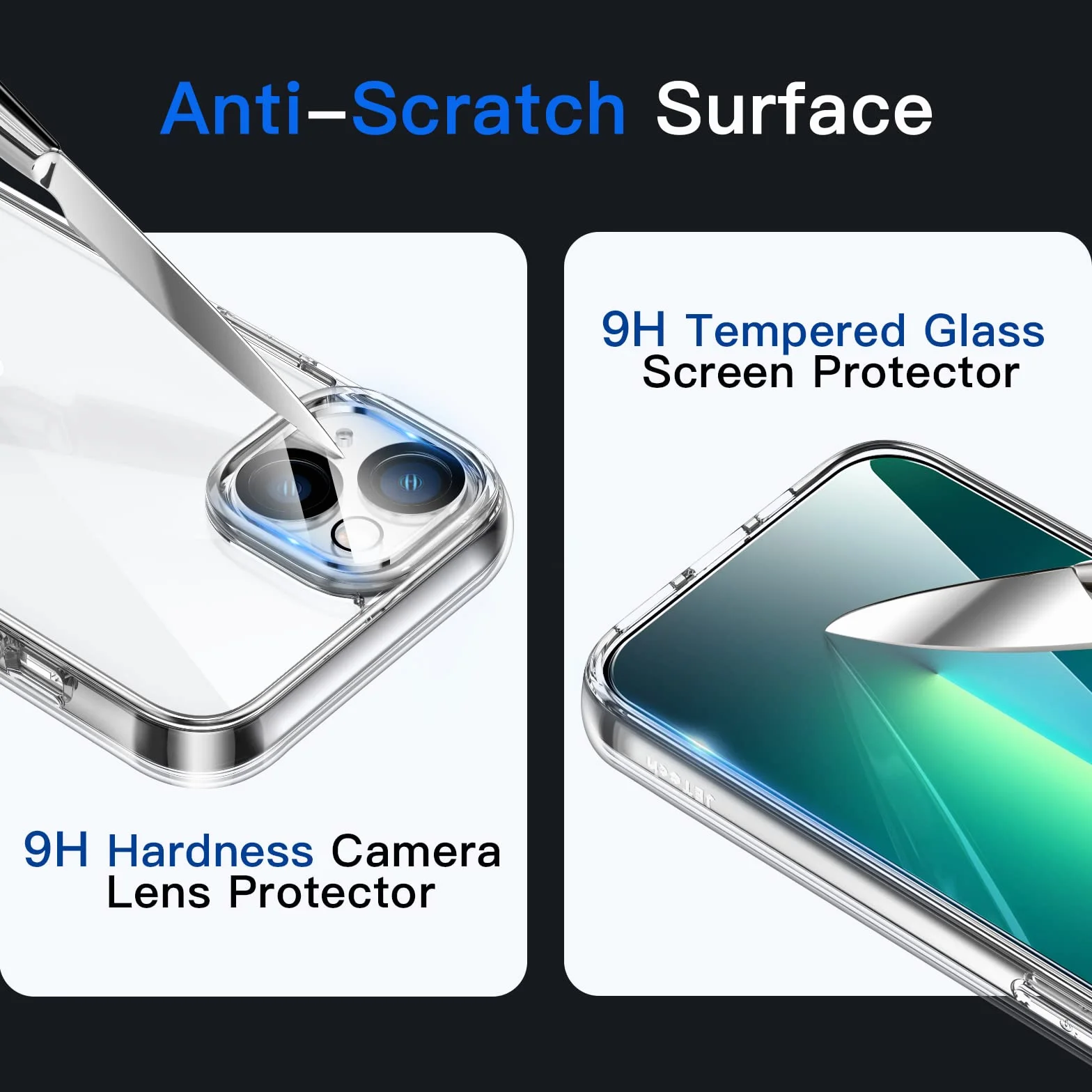 JETech 5 w 1 Etui dla iPhone 13 6,1 Cala, z 2 Sztuki Ochraniacz Ekranu i 2 Sztuki Obiektyw Aparatu Ekran, Nie Żółknie, Folia ze Szkła o Pełnym Pokryciu, Odporna na Wstrząsy Case (Przezroczyste)