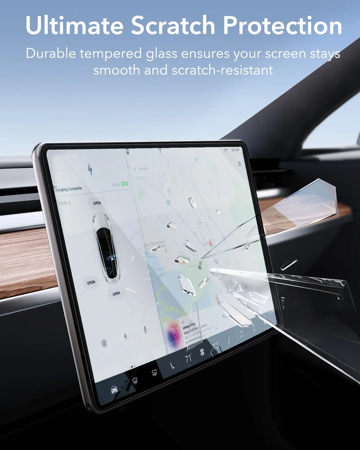 ESR Ochraniacz ekranu ze szkła hartowanego do modelu Tesla 3/Y, zestaw wyrównujący z osłoną ekranu, odporna na zarysowania i wstrząsy, akcesoria Tesla Model 3/Y 2023, bez pęcherzyków powietrza i