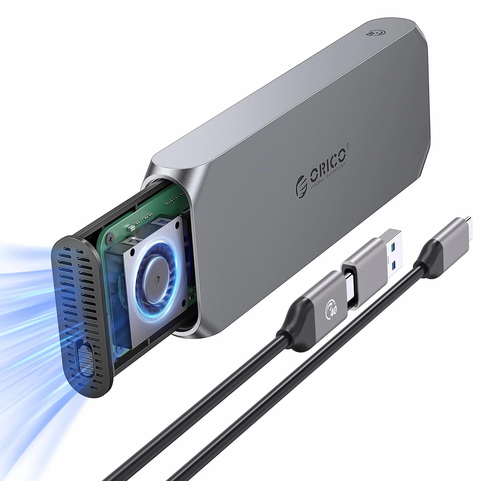ORICO 40Gbps M2 SSD Obudowa kompatybilna z USB4 Thunderbolt 4/3, do 3100 MB/s NM2 NVMe Adapter do SSD 2230 2242 2260 2280 (M Key) Obudowa aluminiowa COM2
