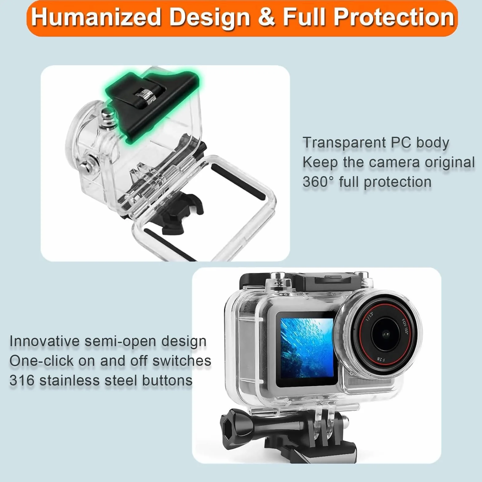Wodoodporna Obudowa Nurkowania z Pływający uchwyt Etui Ochronne i Folie Szklane Zestaw Akcesoriów Kompatybilny z DJI Osmo Action 5 Pro/Action 4/Action 3 do Snurkowania, Surfingu, Wakeboardu | pływający uchwyt, osłona ochronna, szklana folia ochronna do nu