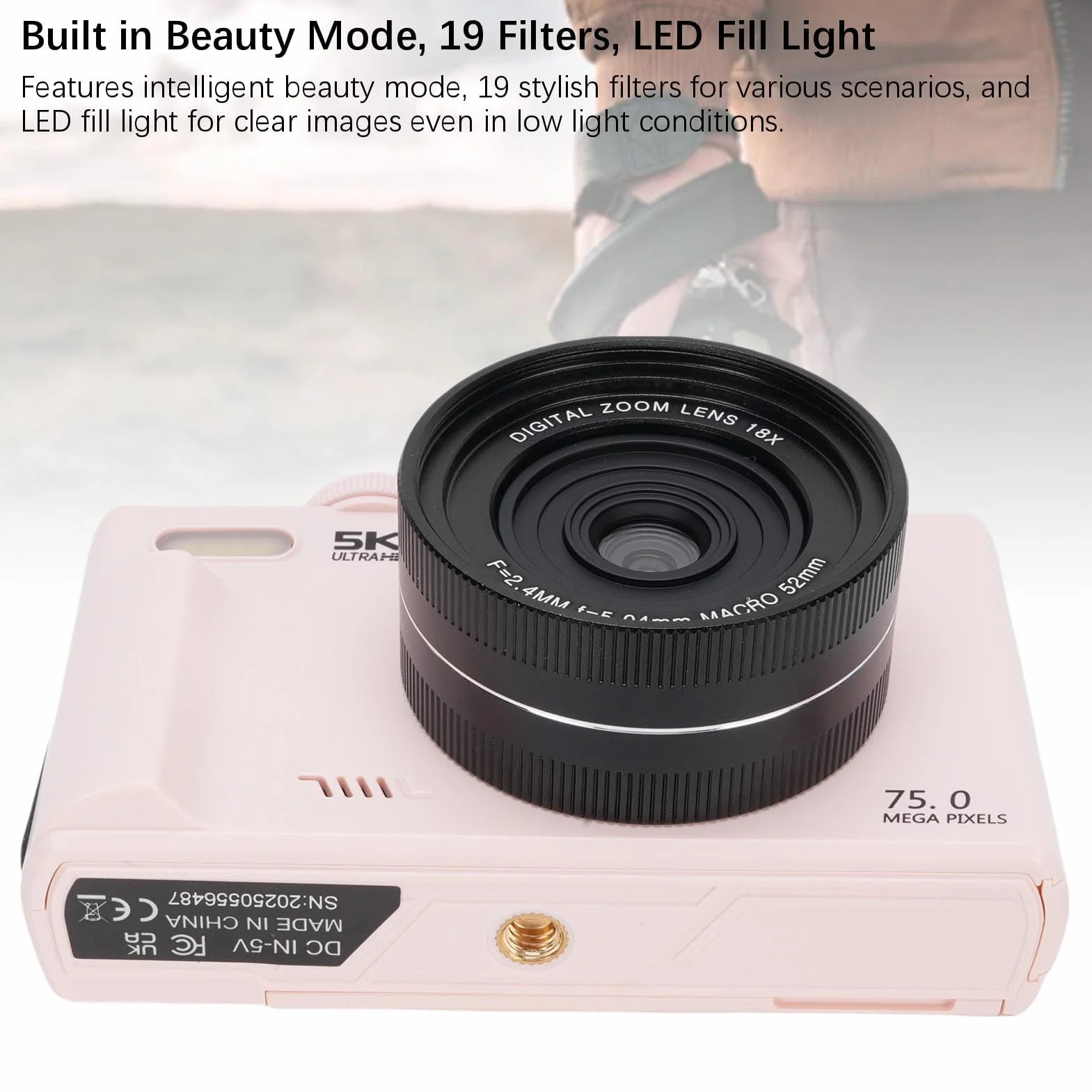 Dpofirs Kamera Cyfrowa 5K do Fotografii, 75MP Autofocus Vlog Camera, 18x Zoom, 3 -calowy Ekran o 180 Stopni, Kompaktowe Wideo, dla Początkujących Nastolatków
