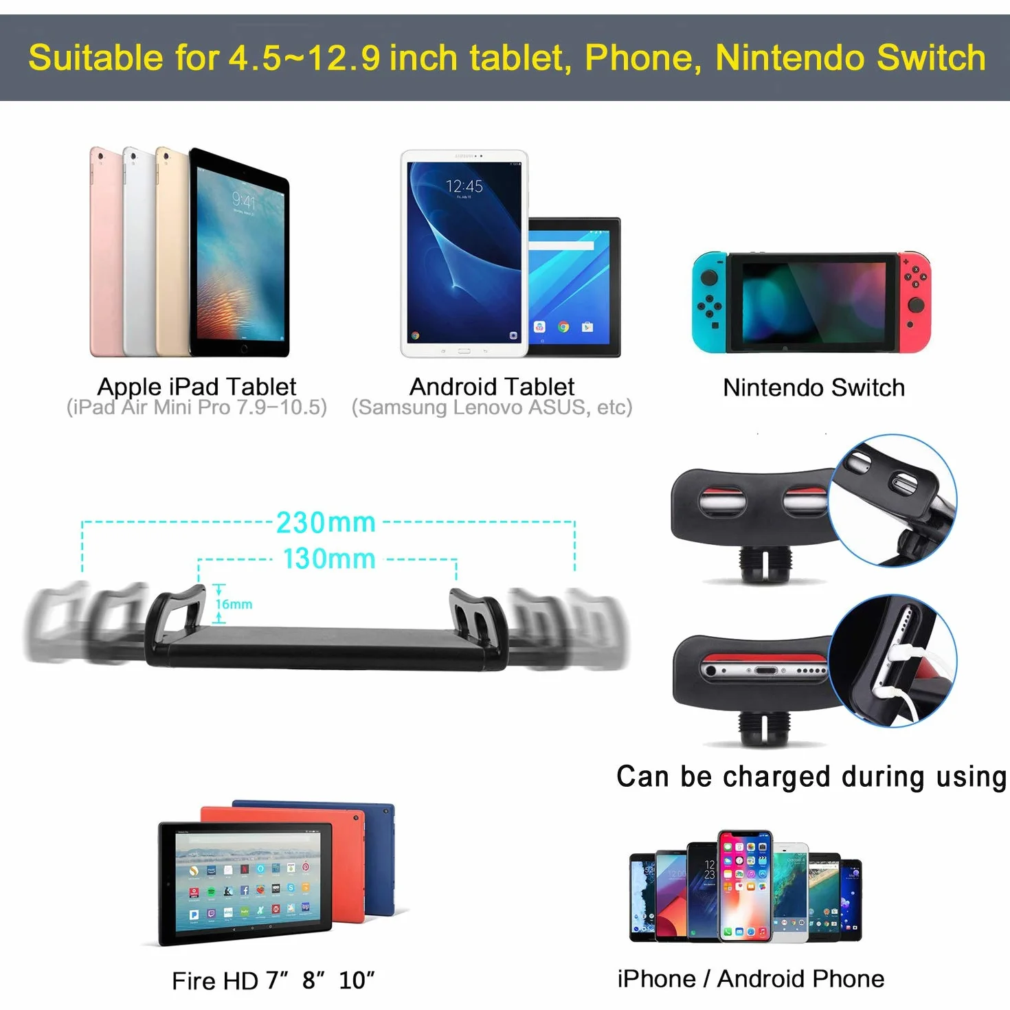 Regulowany stojak na tablet, składany stojak na tablet do łóżka, aluminiowy, uniwersalny, elastyczny uchwyt na tablet z obrotem o 360 stopni, do iPada/iPhoneX/iPada Pro/N-Switch lub innych urządzeń o