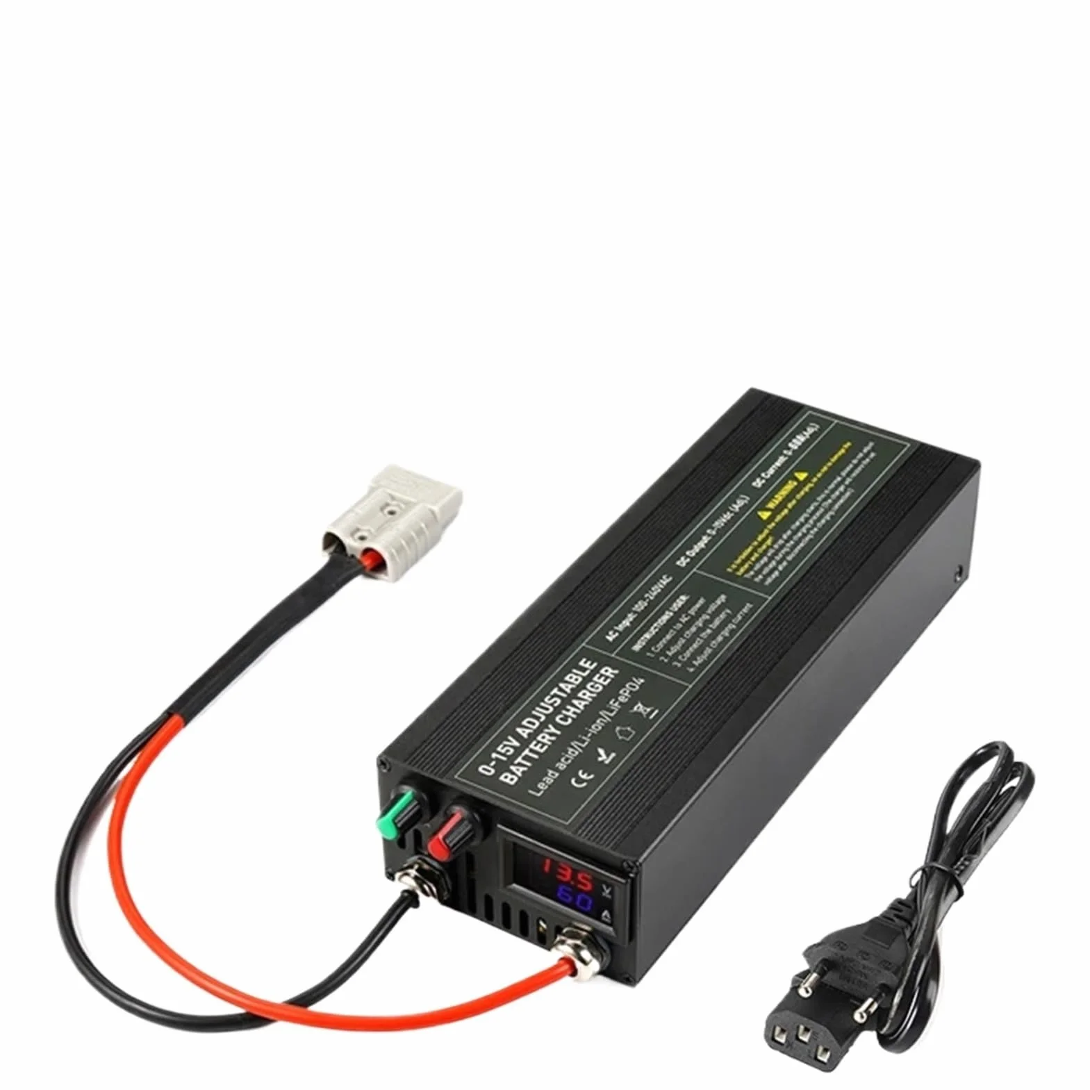 Ładowarka do akumulatorów o dużej mocy 14,6 V 60 A/85 A/100 A LCD inteligentna uniwersalna ładowarka szybkie ładowanie do regulacji prądu i napięcia 0-15 V (CL60A z Andersonem)