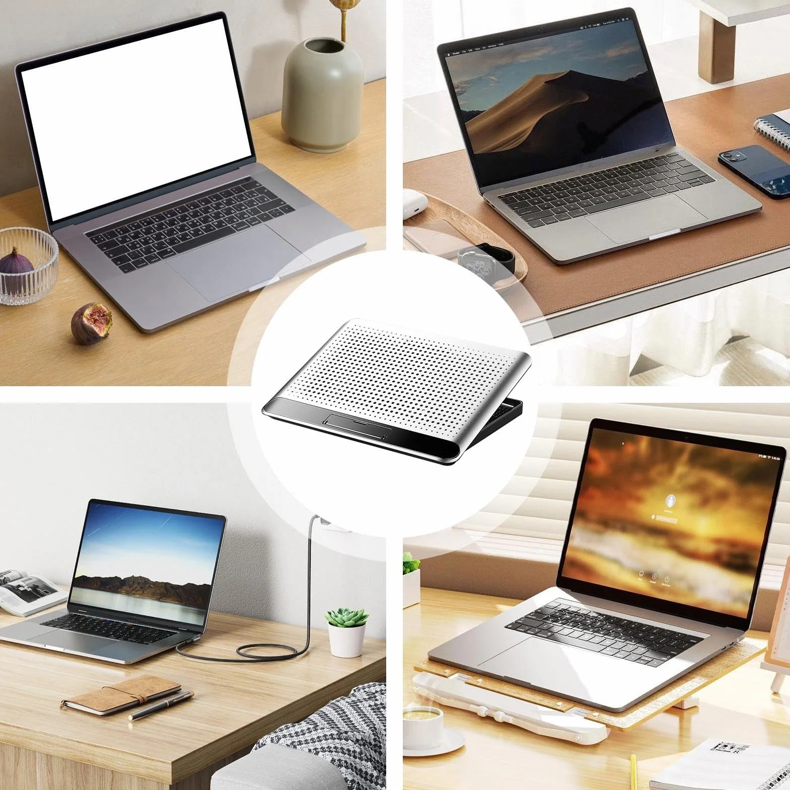 Podkładka Chłodząca do Laptopa Regulowany Chłodzenia Komputera | Cichy Wentylator Chłodzący Aluminiowy Do Laptopa I Komputera do Biurka, Klawiatury, Tabletu, Domu, Miejsca Pracy, Akademika