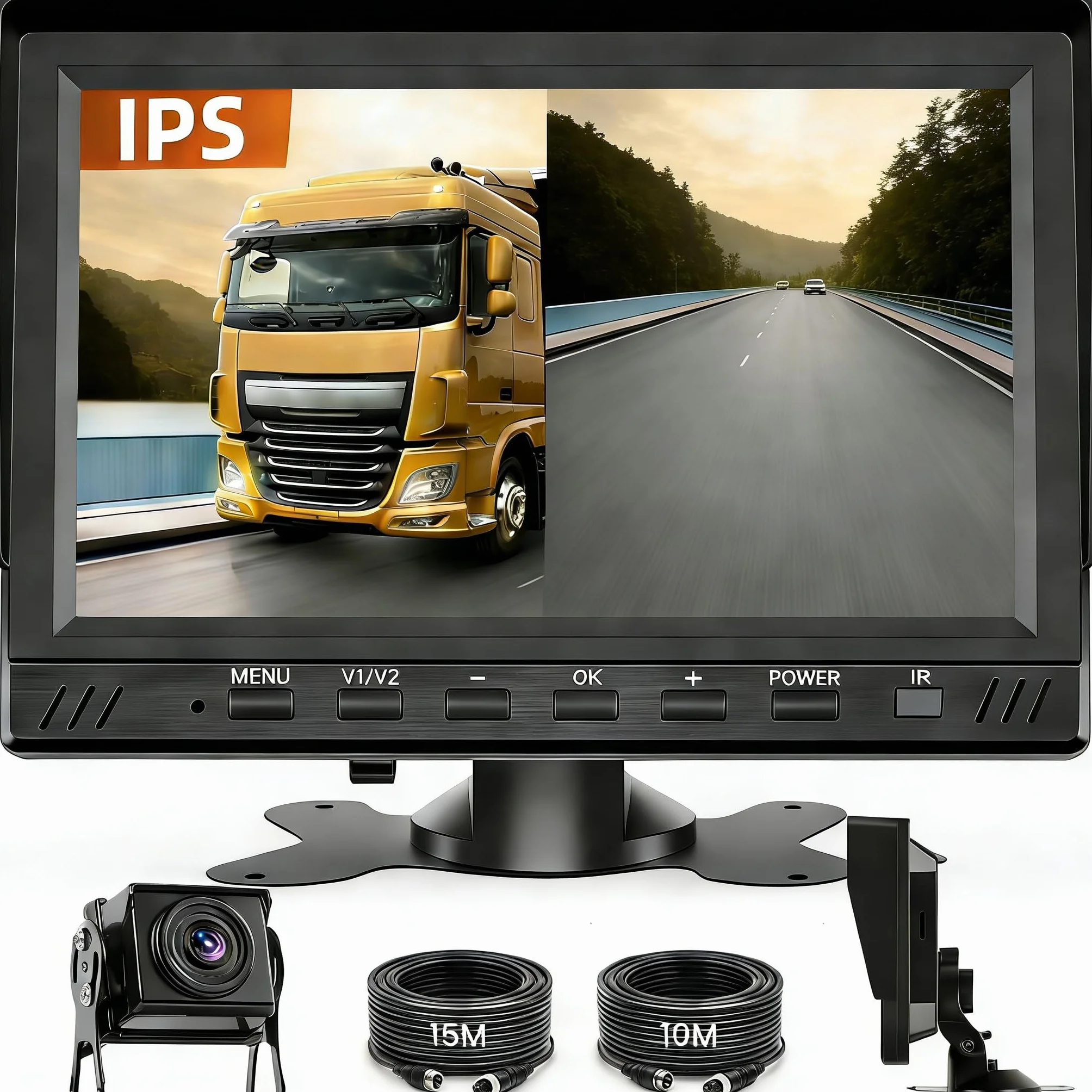 Hikity 12-36V Cyfrowy Zestaw 2 Kamer Cofania*2, 7-calowy Monitor 1080P IPS, Wodoodporna Kamera Cofania z Noktowizją DIY Linie Parkowania dla Kamperów, Przyczep i Ciężarówek