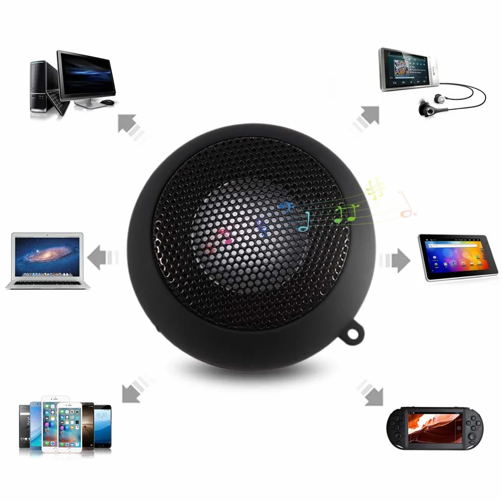 Mini przenośny głośnik głośny podróżny wbudowany akumulator z kablem do ładowania USB 3,5 mm do telefonu komórkowego MP3 PC (czarny)