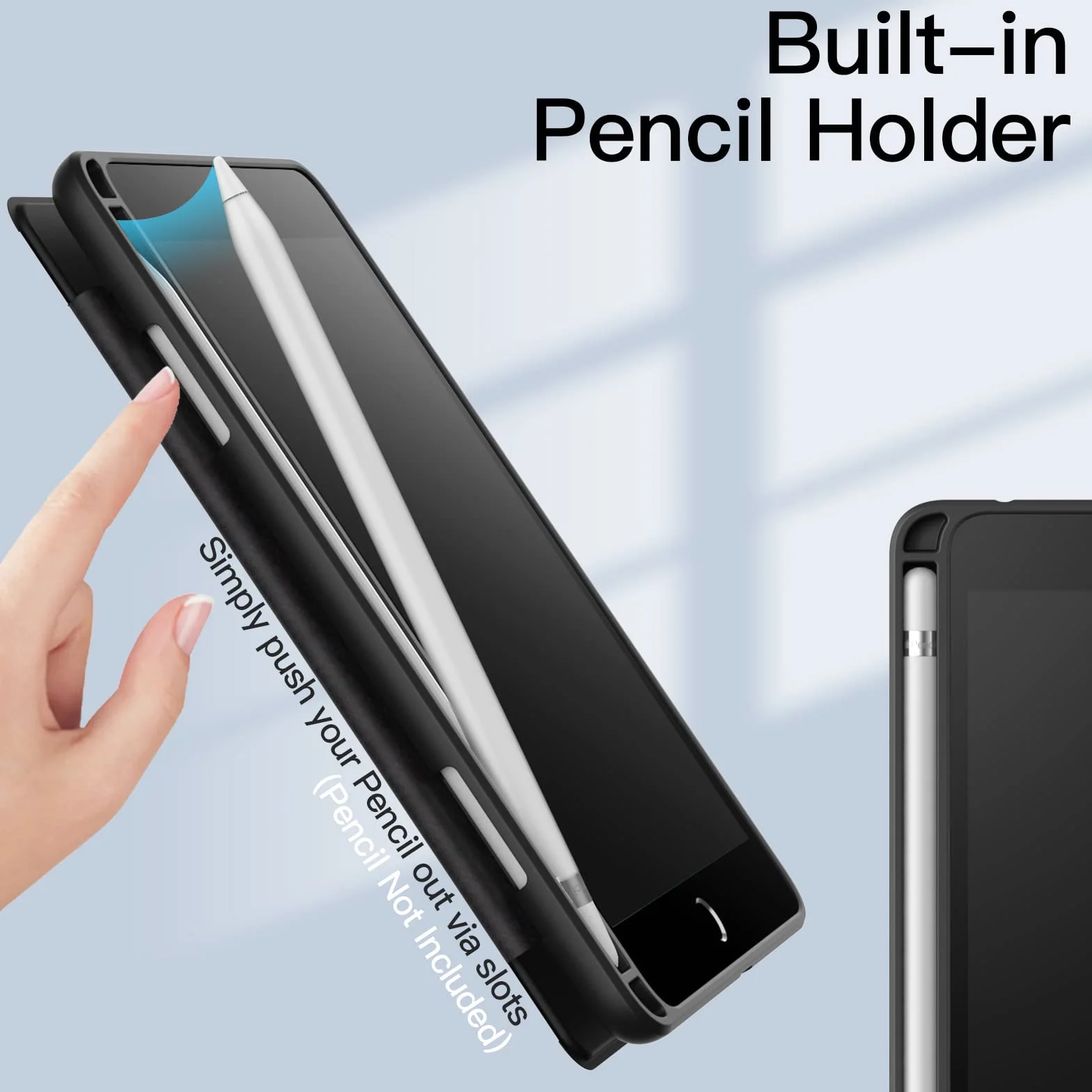 JETech Étui dla iPad mini 5/4 (7,9 Cala 2019/2015 Modelu) z Pencil Uchwyt, Wyczyść Przezroczysty Tył Obudowa Slim Podstawkę Odporna na Wstrząsy Obudowa Tabletu Case (Czarny)